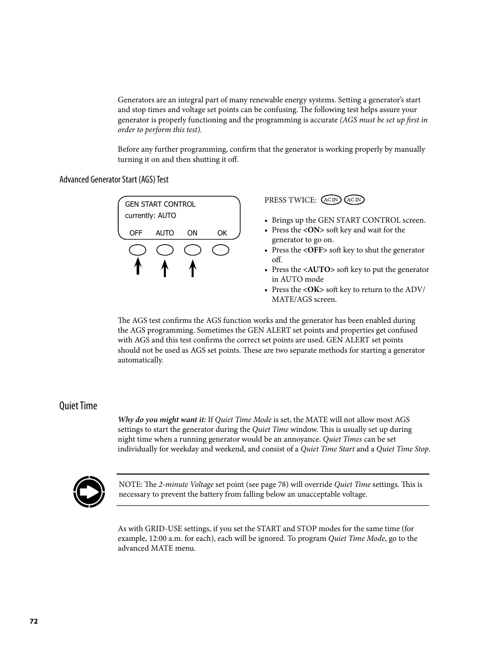 Quiet time | Outback Power Systems MATE2 User Manual | Page 72 / 128