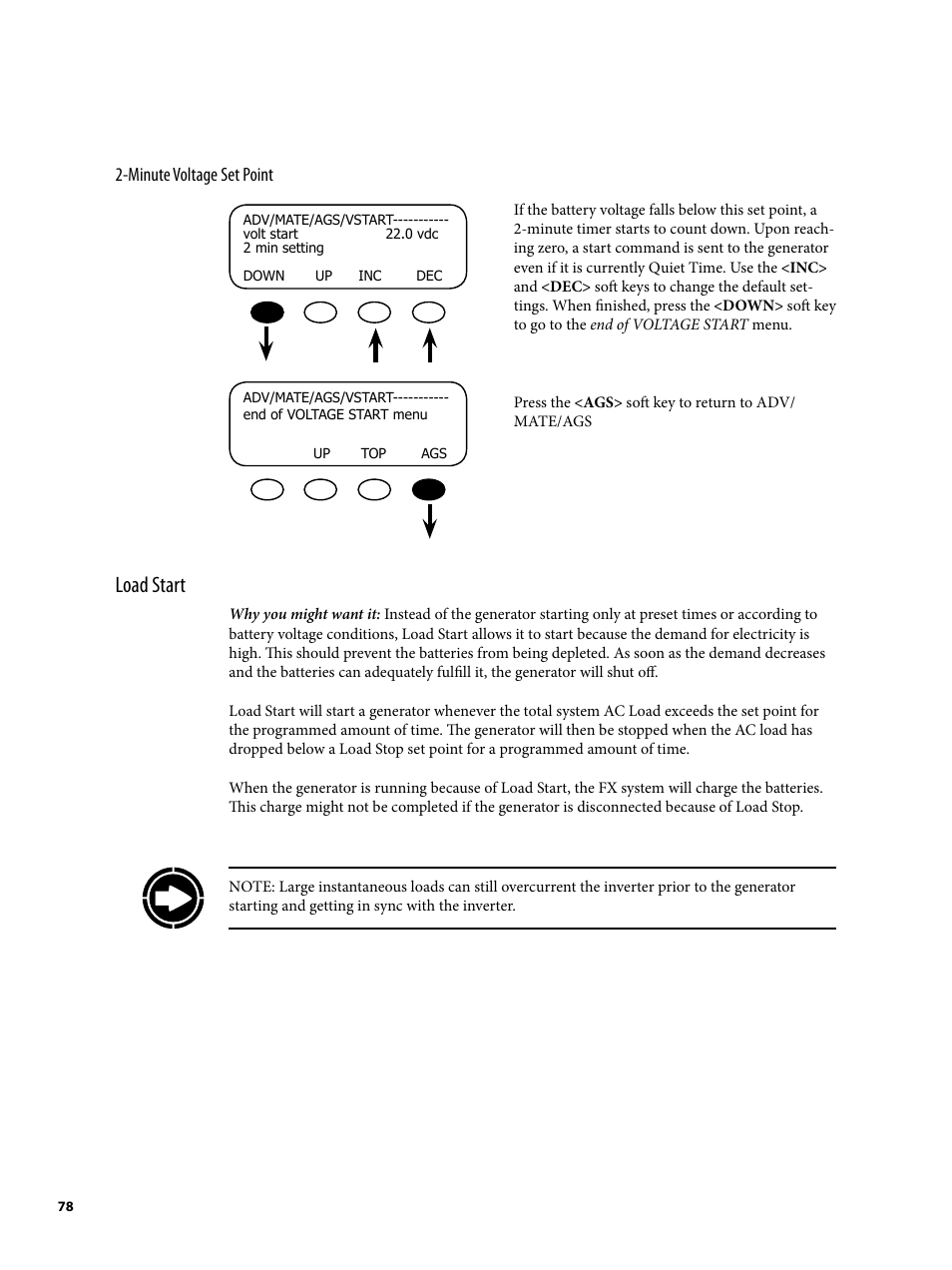Load start | Outback Power Systems MATE2 User Manual | Page 78 / 128