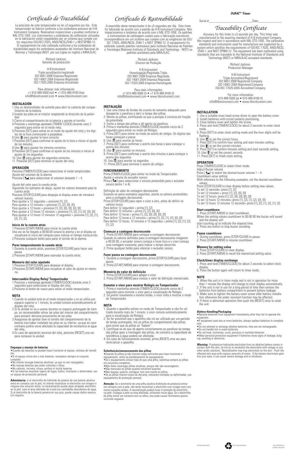 H-B Instrument 501 User Manual | 2 pages