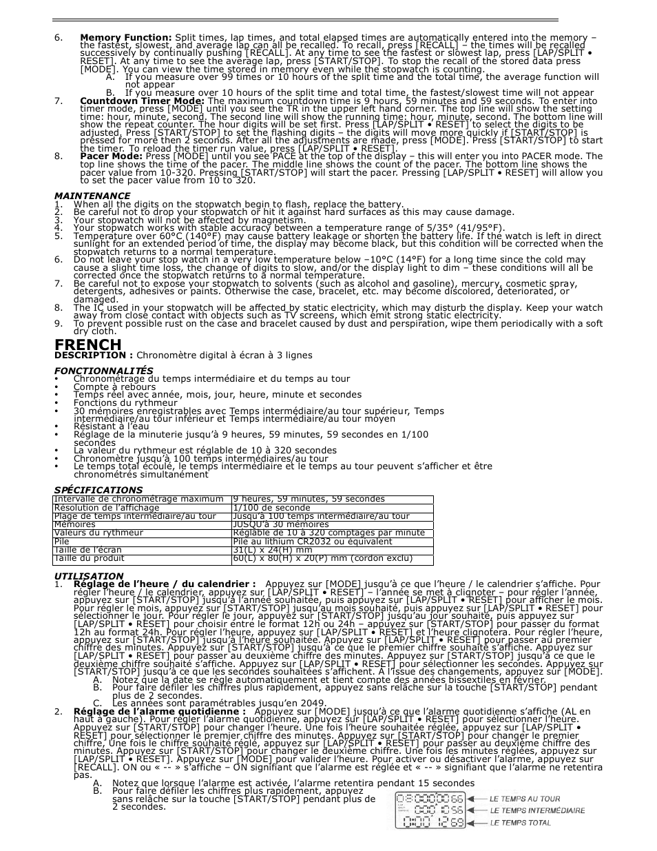 French | H-B Instrument 540 User Manual | Page 2 / 8