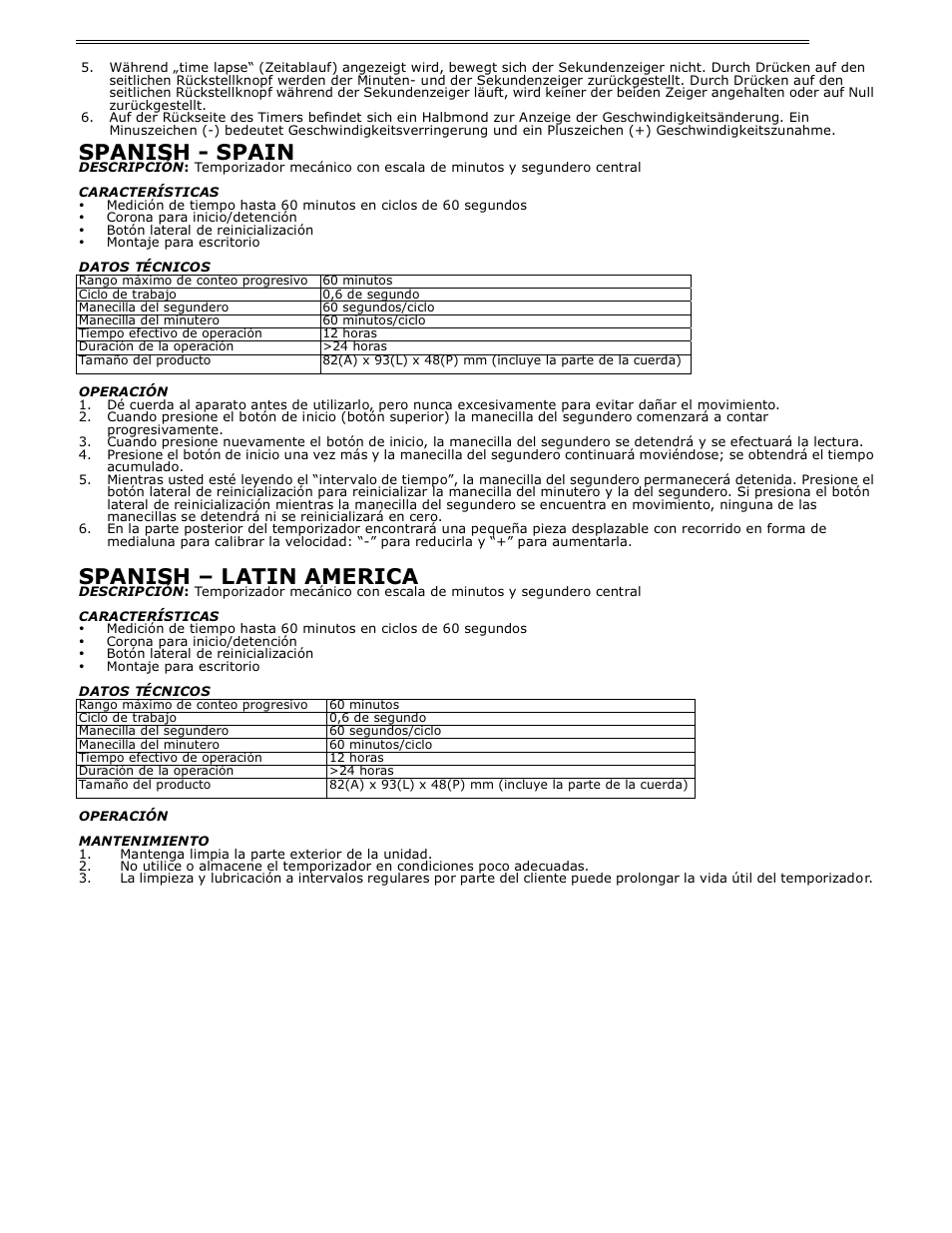 Spanish - spain, Spanish – latin america | H-B Instrument 555 User Manual | Page 2 / 2