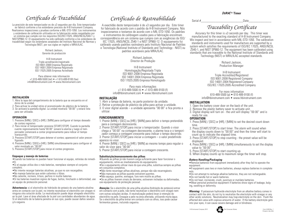 H-B Instrument 560 User Manual | 2 pages