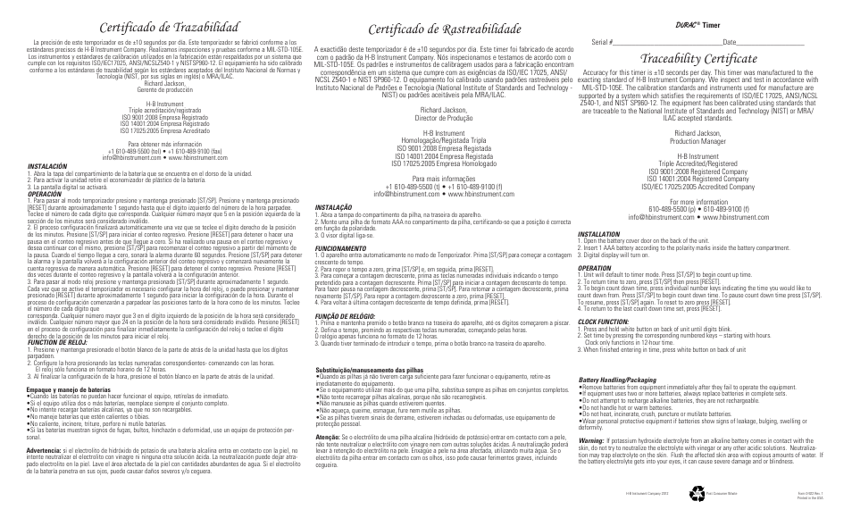 H-B Instrument 565 User Manual | 2 pages