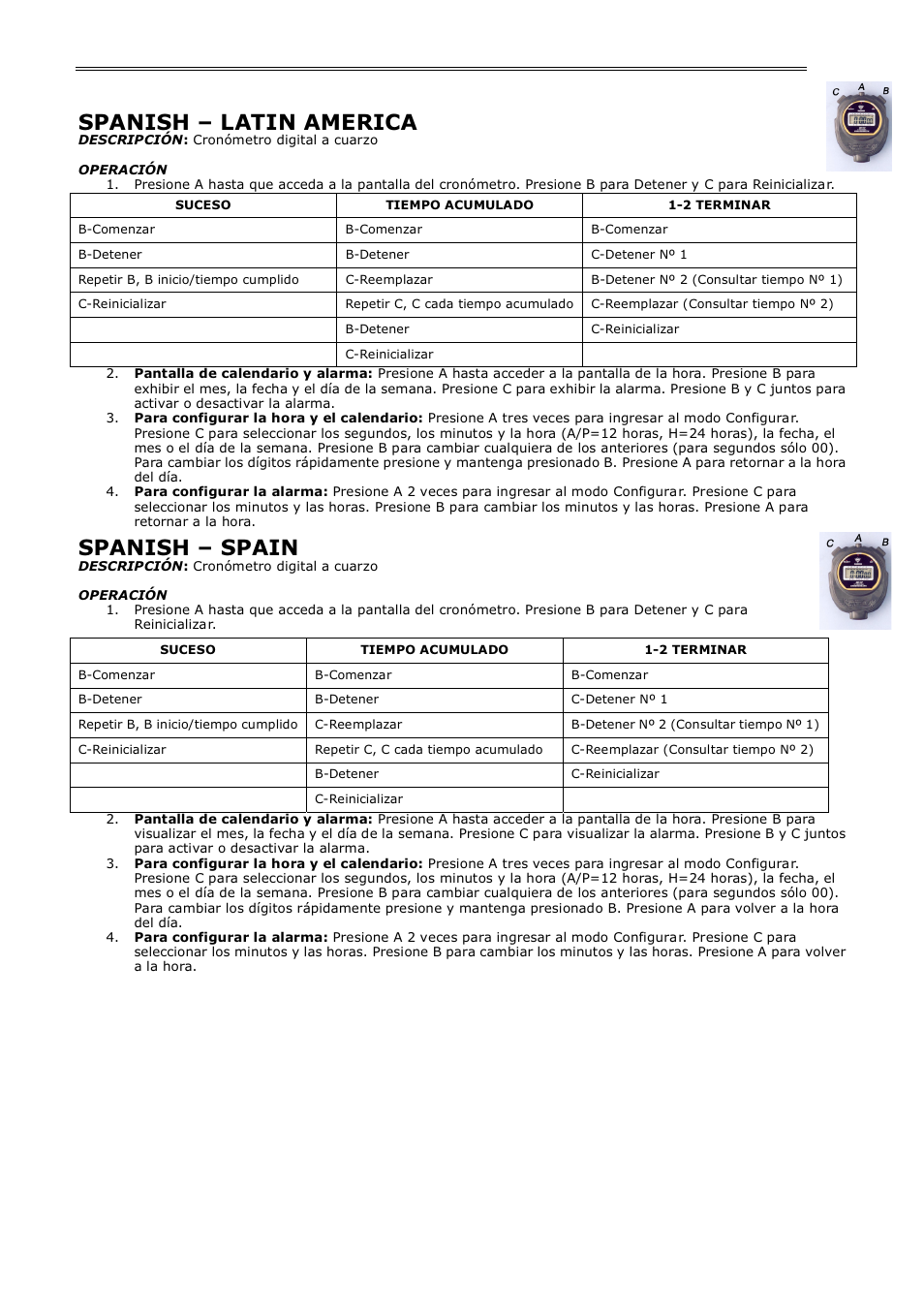 Spanish – latin america, Spanish – spain | H-B Instrument 585 User Manual | Page 2 / 2