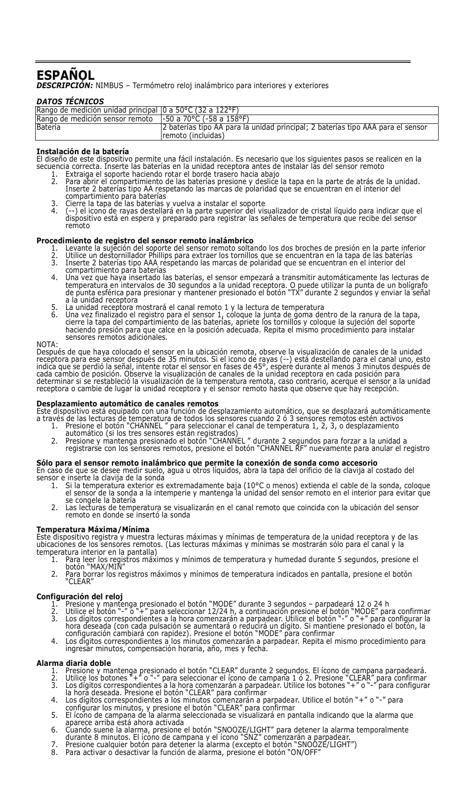 Español | H-B Instrument 683 User Manual | Page 7 / 8