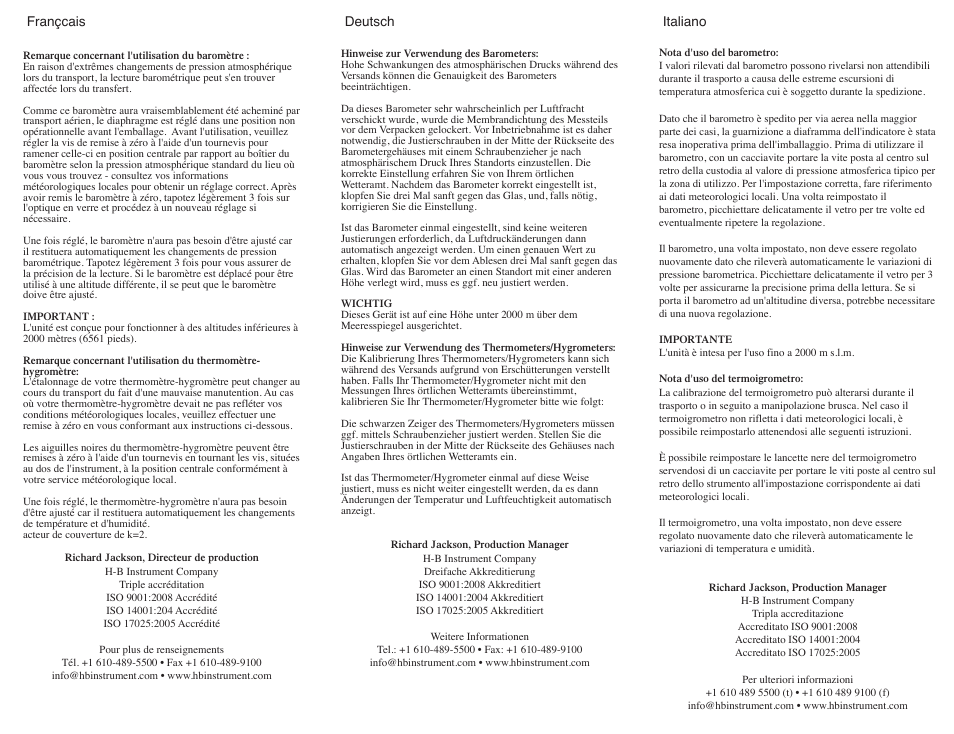 H-B Instrument Analog Thermo-Hygrometer User Manual | Page 2 / 2