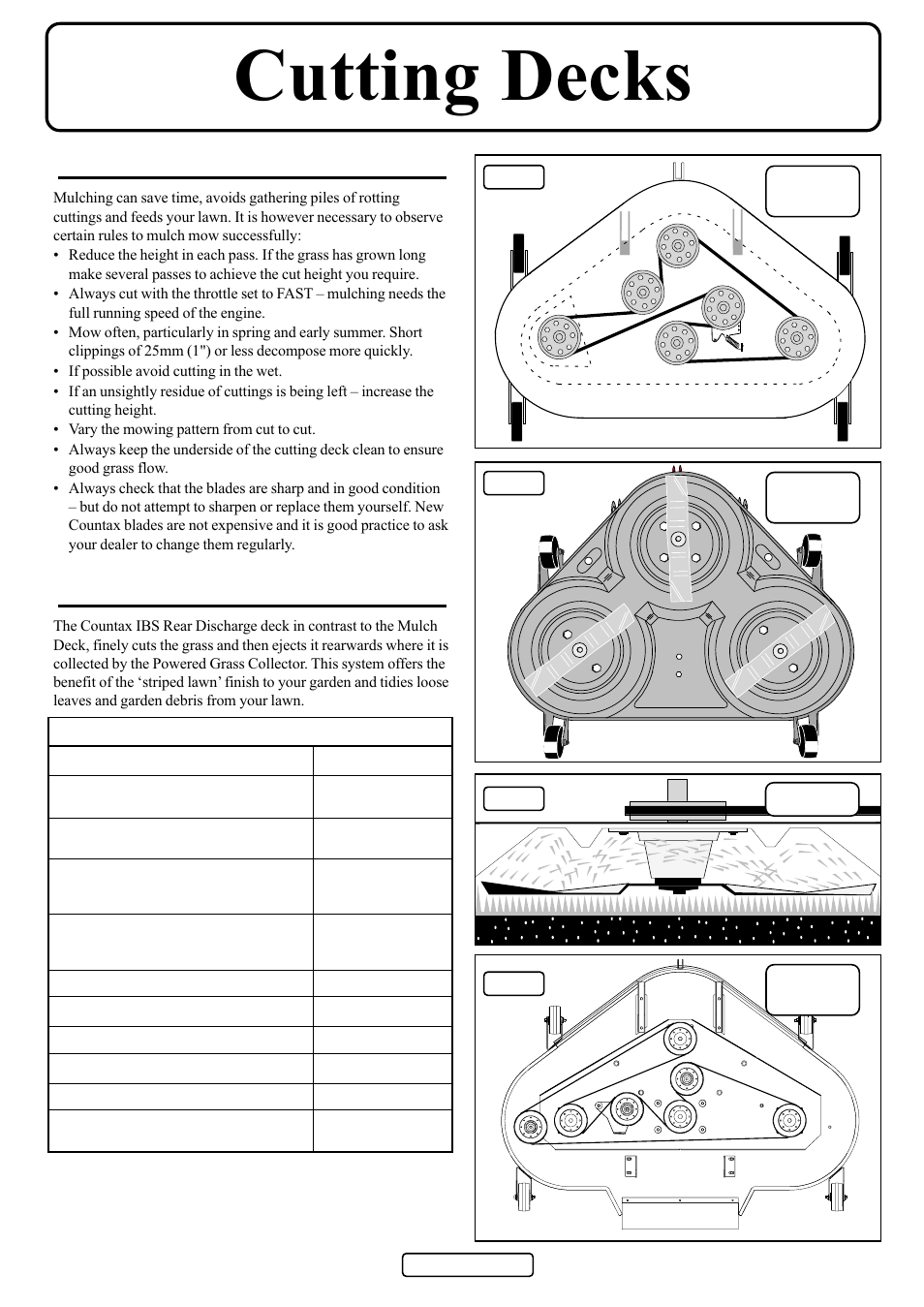 Cutting decks, Specified belts and blades part no. part | Countax D50 User Manual | Page 7 / 24