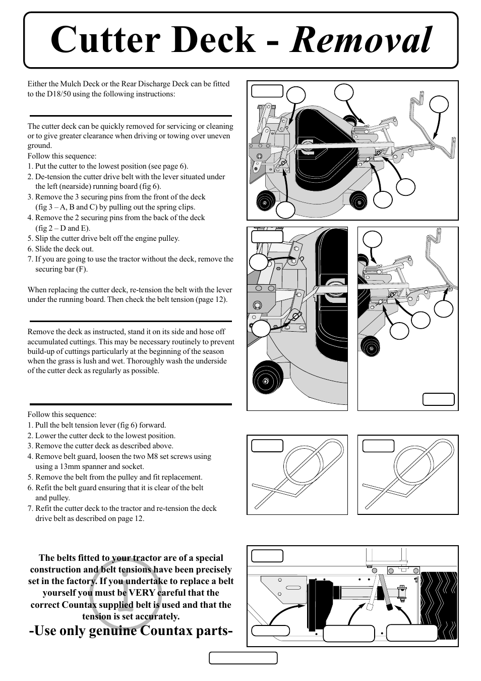 Cutter deck - removal, Use only genuine countax parts | Countax D50 User Manual | Page 8 / 24