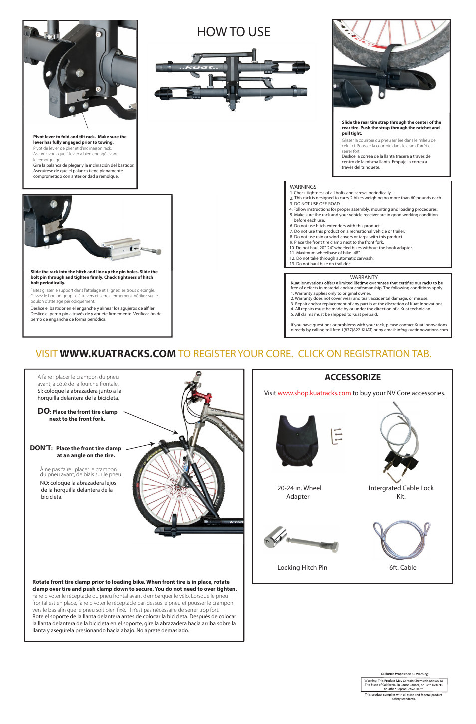 How to use, Accessorize, Don’t | Küat NV CORE User Manual | Page 2 / 4