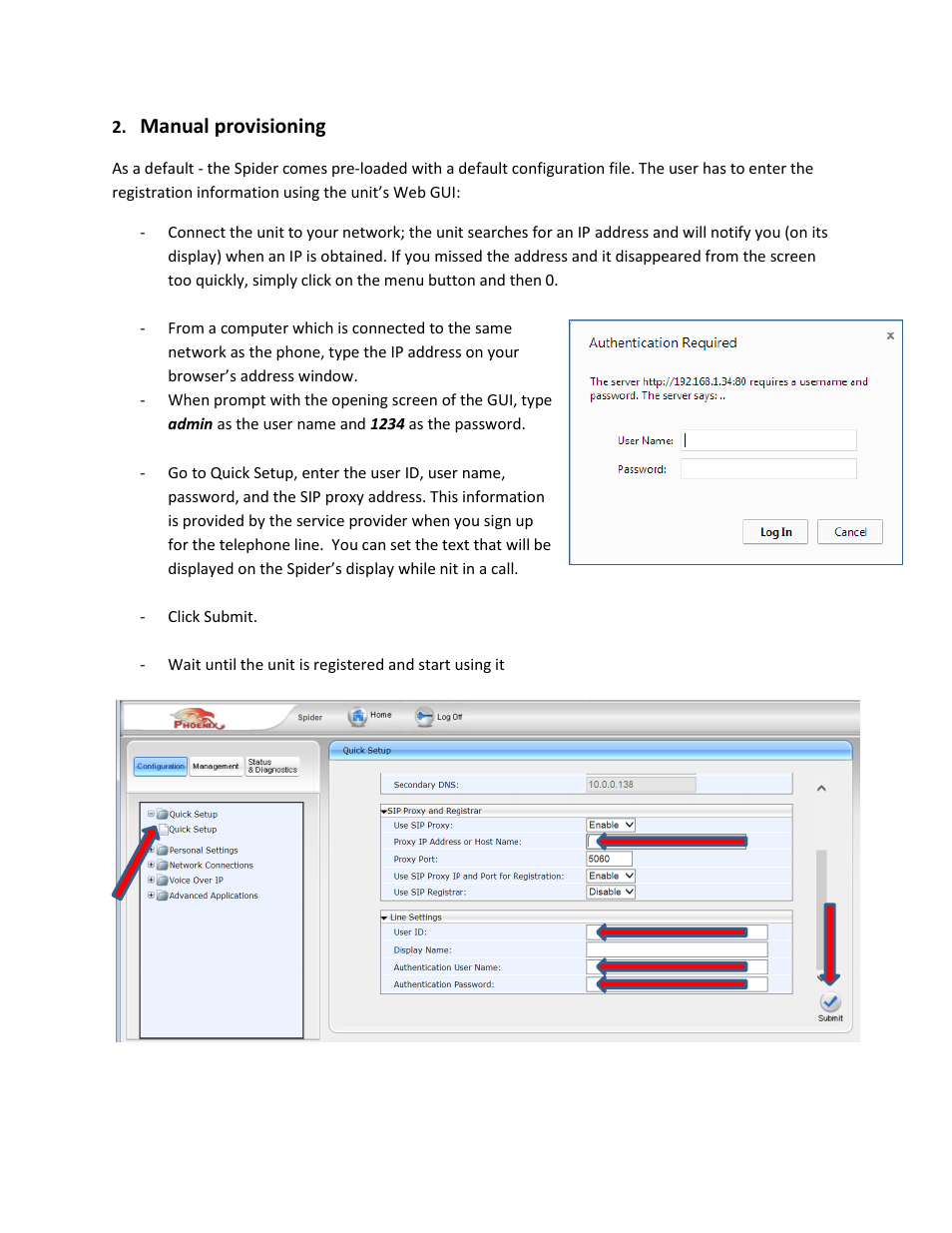 Manual provisioning | Phoenix Audio Spider MT505 SIP Administraor Guide User Manual | Page 4 / 21