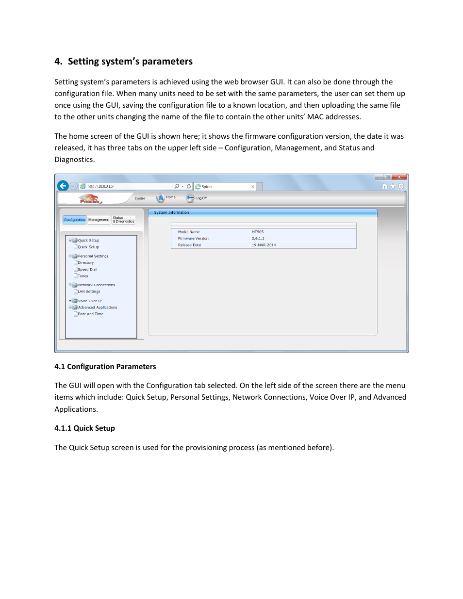 Setting system’s parameters | Phoenix Audio Spider MT505 SIP Administraor Guide User Manual | Page 7 / 21