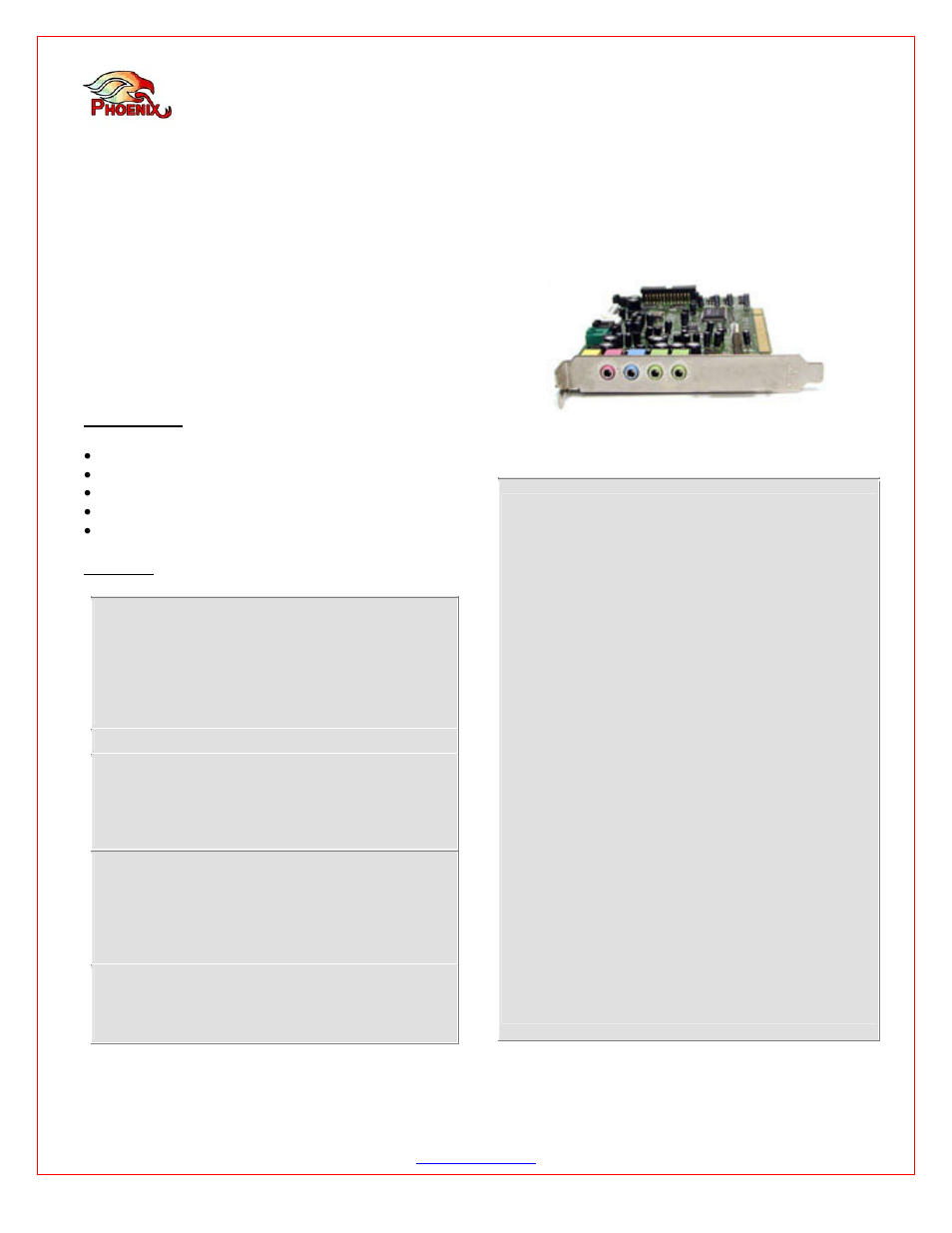 Phoenix Audio SOHO Card User Manual | 2 pages