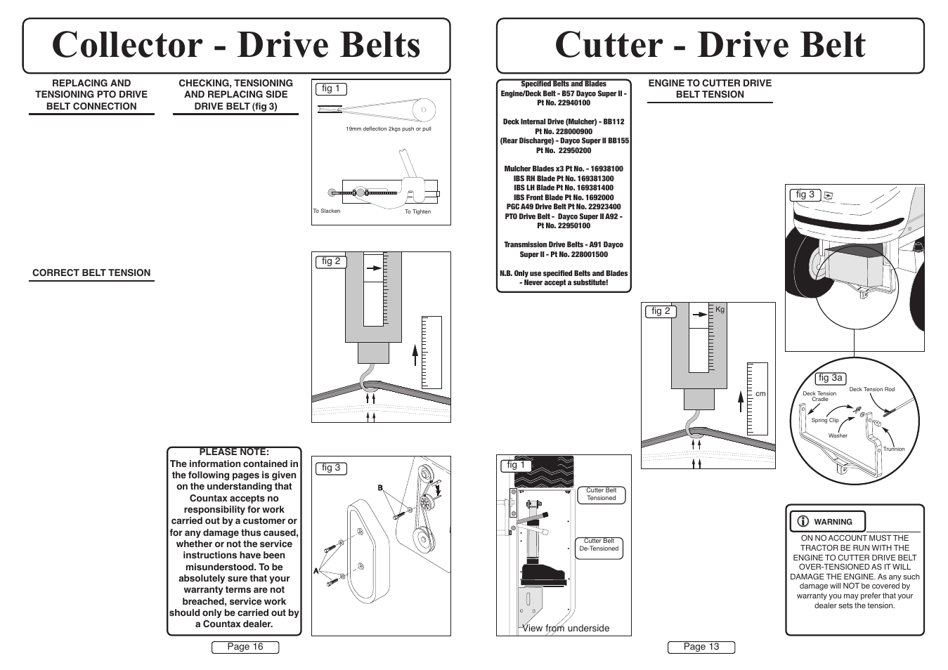 Cutter - drive belt collector - drive belts | Countax A50 User Manual | Page 13 / 14