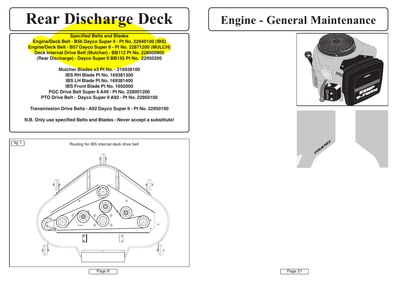 Rear discharge deck, Engine - general maintenance | Countax A50 User Manual | Page 8 / 14