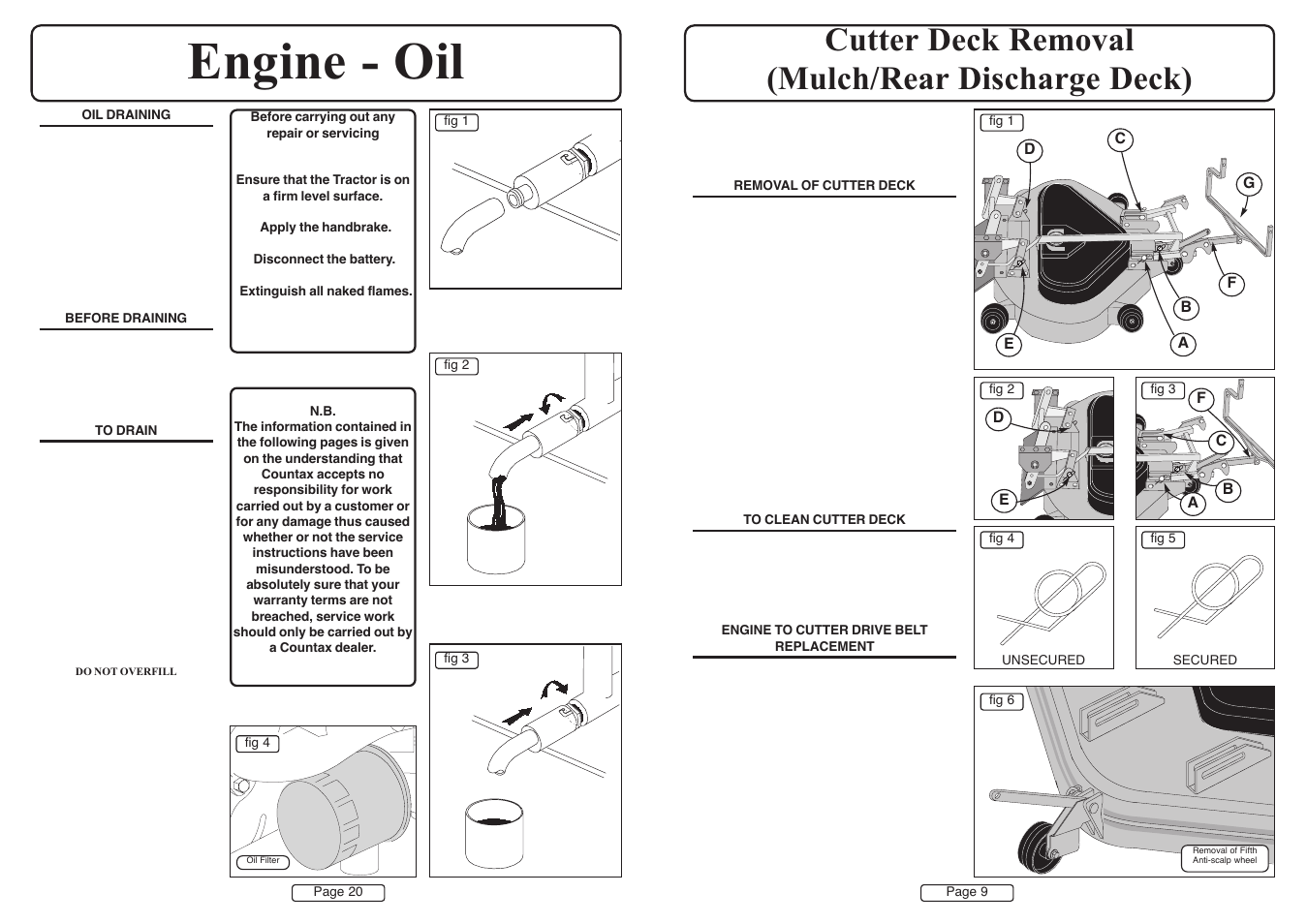 Engine - oil, Cutter deck removal (mulch/rear discharge deck) | Countax A50 User Manual | Page 9 / 14