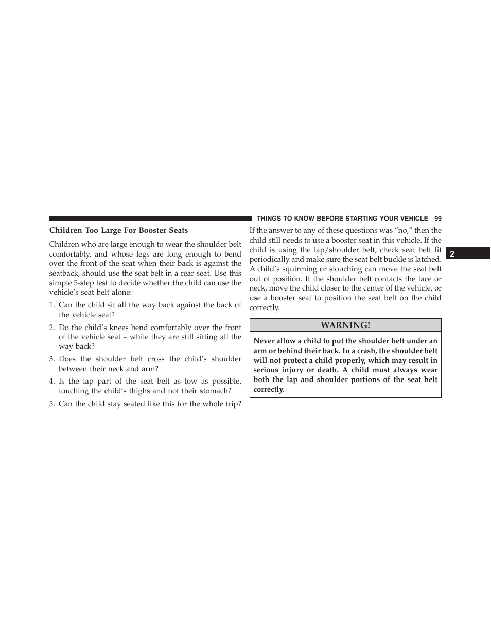 Children too large for booster seats | Ram Trucks 2015 Cargo Van Commercial - Owner Manual User Manual | Page 101 / 671
