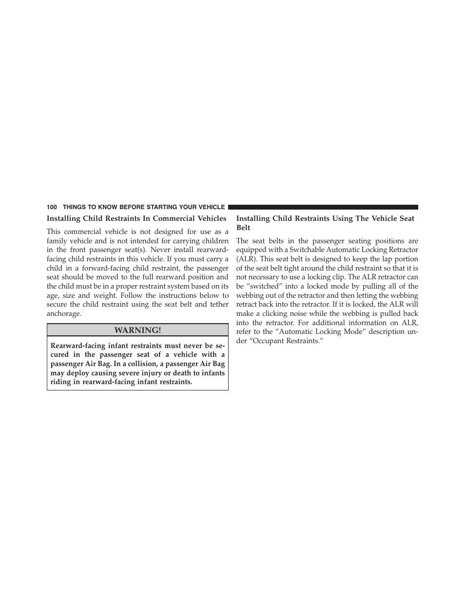 Installing child restraints in commercial vehicles | Ram Trucks 2015 Cargo Van Commercial - Owner Manual User Manual | Page 102 / 671