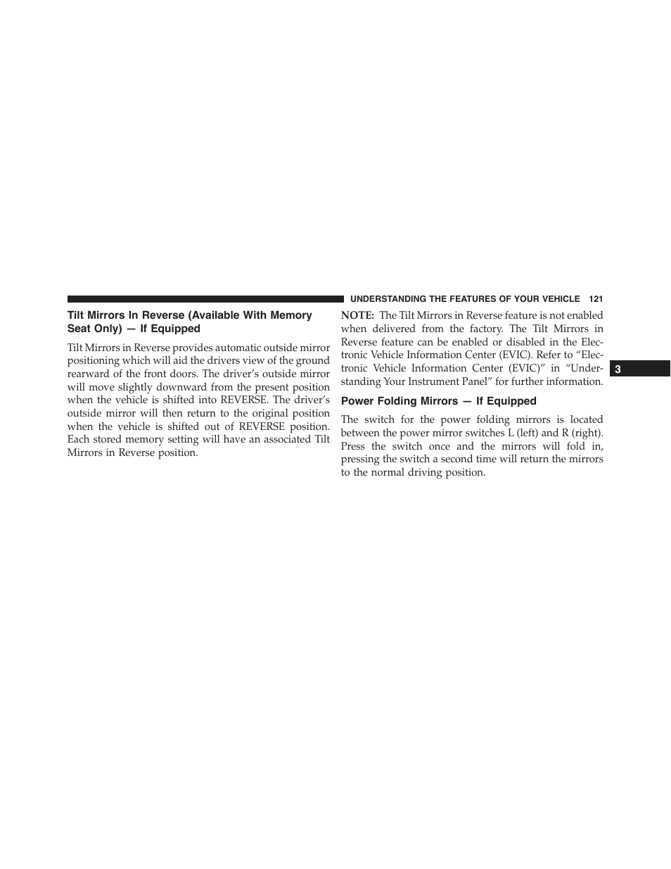 Power folding mirrors — if equipped, Tilt mirrors in reverse (available with, Memory seat only) — if equipped | Ram Trucks 2015 Cargo Van Commercial - Owner Manual User Manual | Page 123 / 671