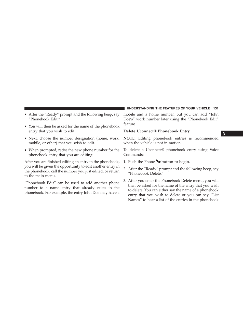 Delete uconnect® phonebook entry | Ram Trucks 2015 Cargo Van Commercial - Owner Manual User Manual | Page 133 / 671