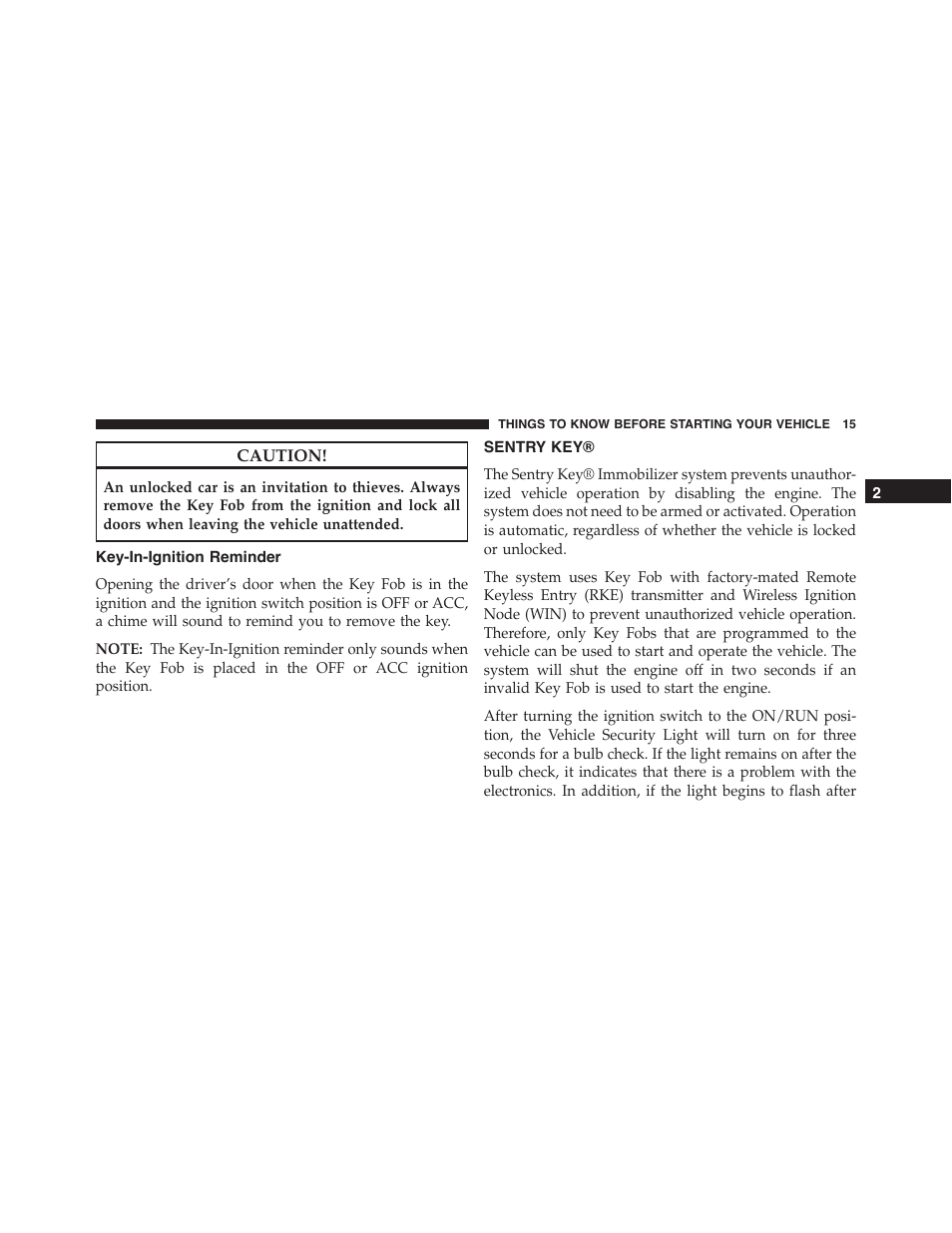 Key-in-ignition reminder, Sentry key | Ram Trucks 2015 Cargo Van Commercial - Owner Manual User Manual | Page 17 / 671