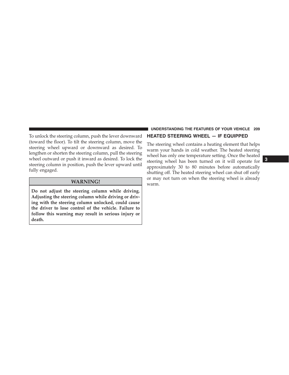 Heated steering wheel — if equipped | Ram Trucks 2015 Cargo Van Commercial - Owner Manual User Manual | Page 211 / 671