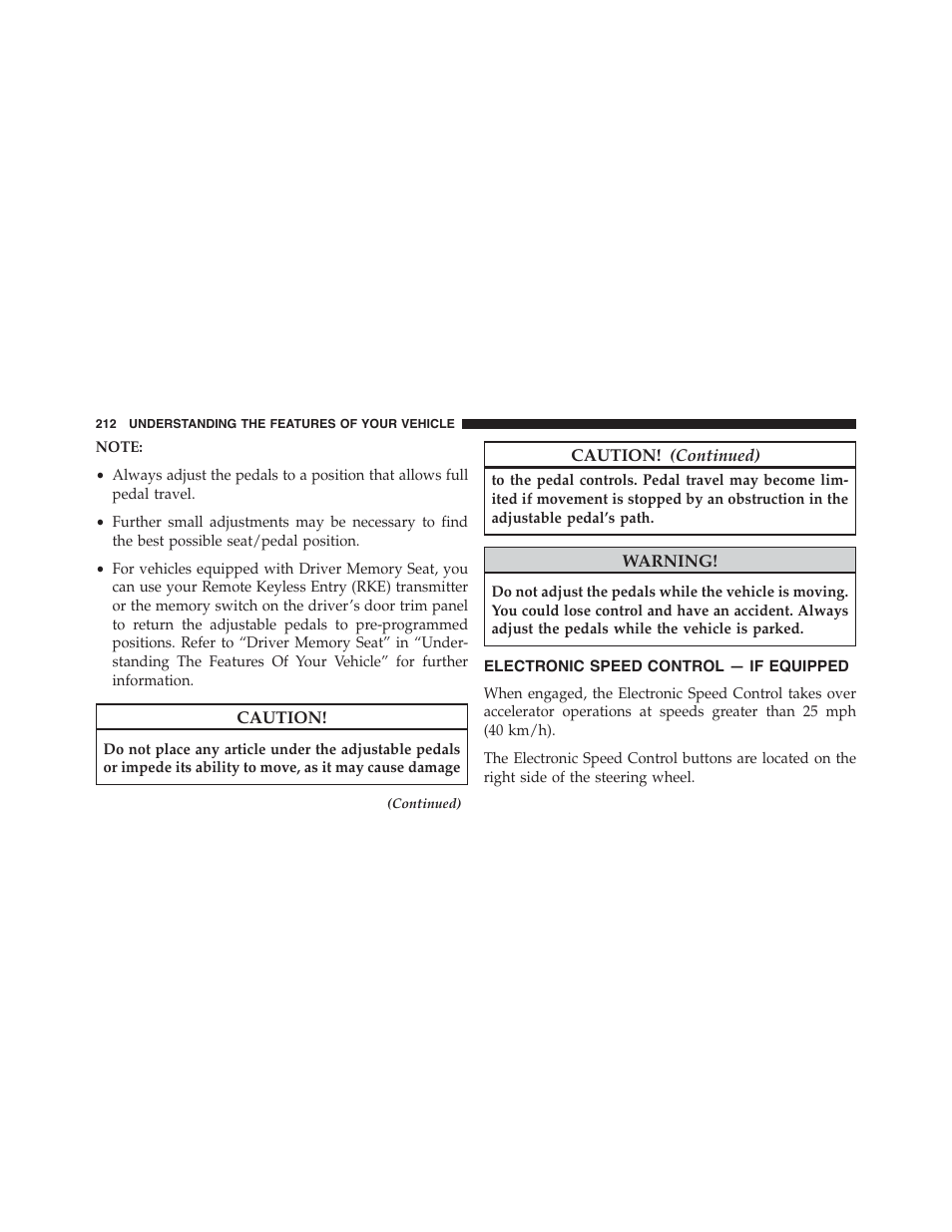 Electronic speed control — if equipped, Electronic speed control, If equipped | Ram Trucks 2015 Cargo Van Commercial - Owner Manual User Manual | Page 214 / 671