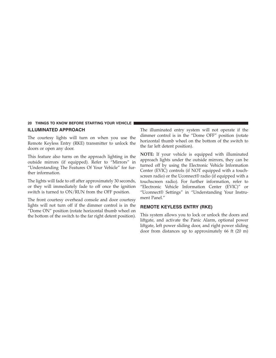 Illuminated approach, Remote keyless entry (rke) | Ram Trucks 2015 Cargo Van Commercial - Owner Manual User Manual | Page 22 / 671