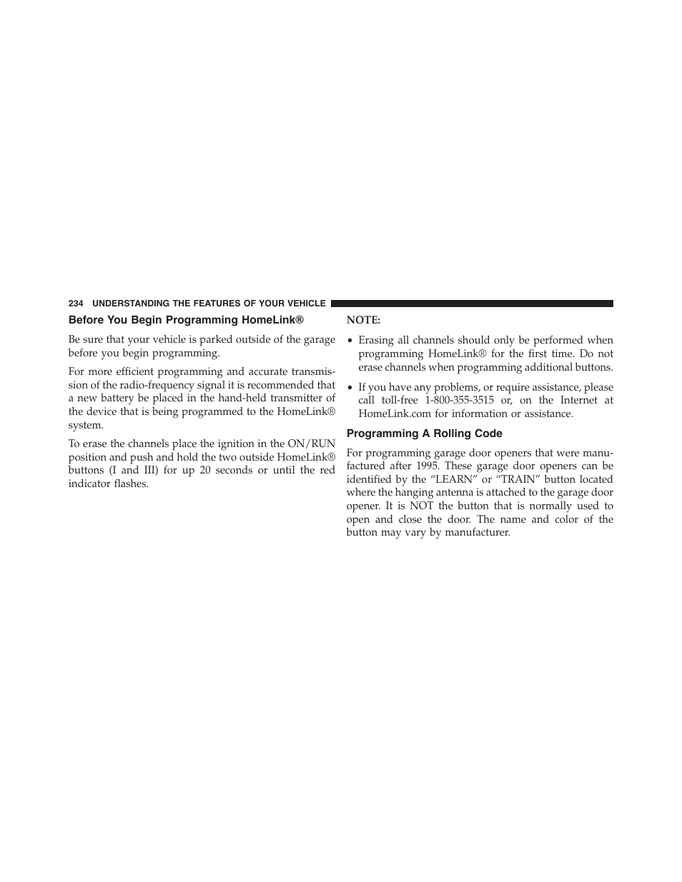 Before you begin programming homelink, Programming a rolling code | Ram Trucks 2015 Cargo Van Commercial - Owner Manual User Manual | Page 236 / 671