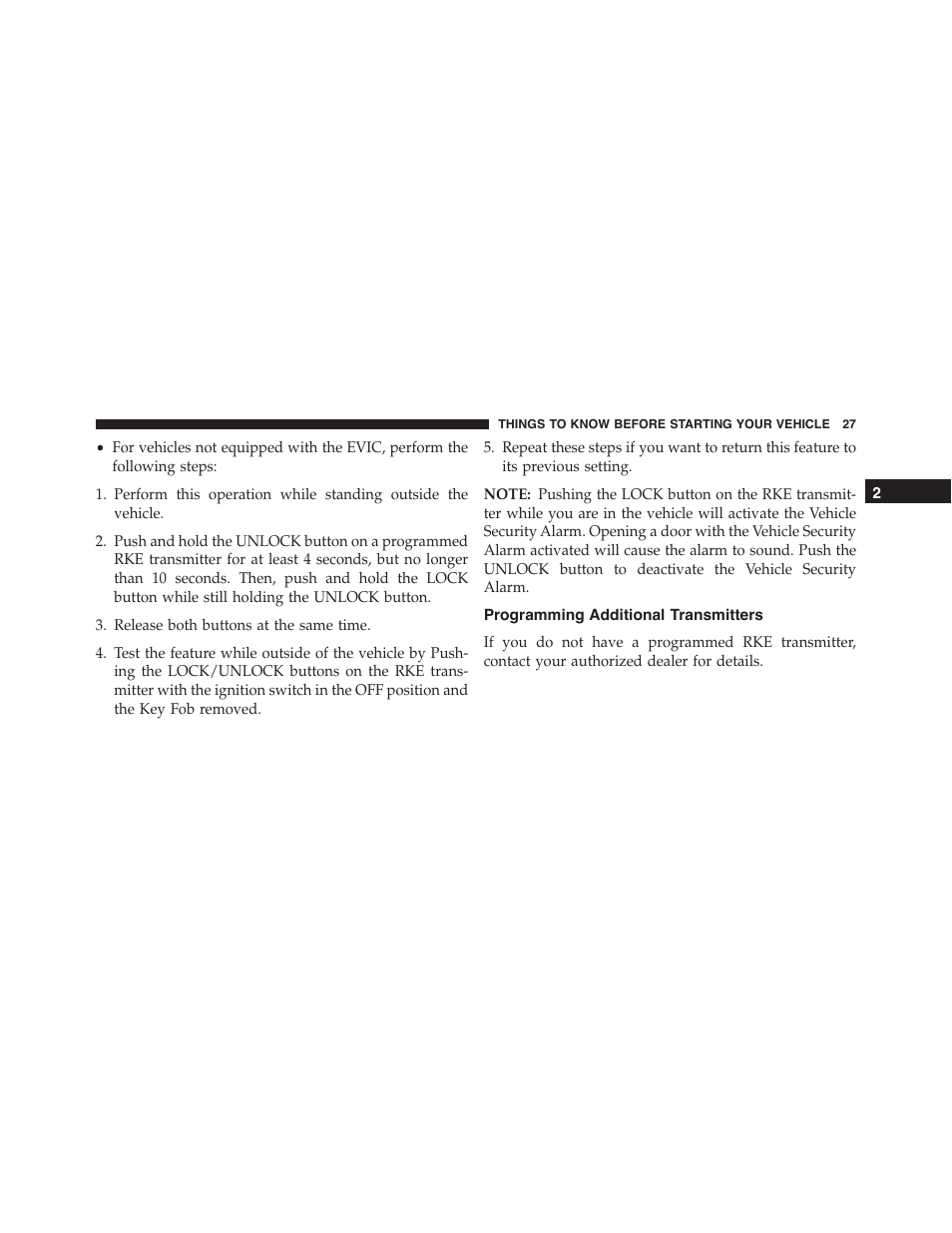 Programming additional transmitters | Ram Trucks 2015 Cargo Van Commercial - Owner Manual User Manual | Page 29 / 671