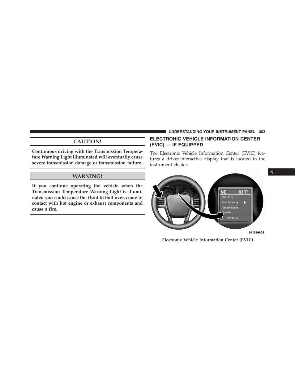 Electronic vehicle information, Center (evic) — if equipped | Ram Trucks 2015 Cargo Van Commercial - Owner Manual User Manual | Page 305 / 671
