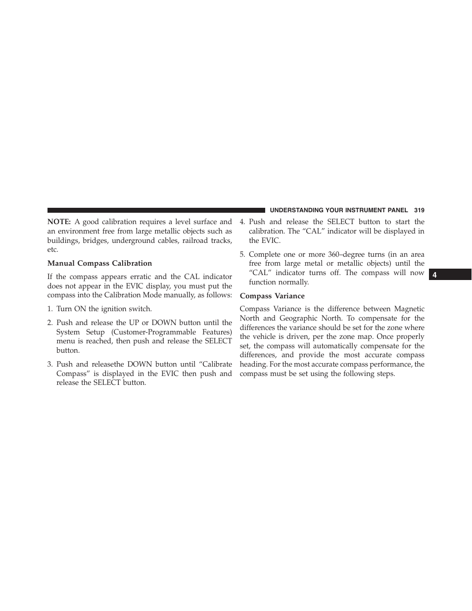 Manual compass calibration, Compass variance | Ram Trucks 2015 Cargo Van Commercial - Owner Manual User Manual | Page 321 / 671