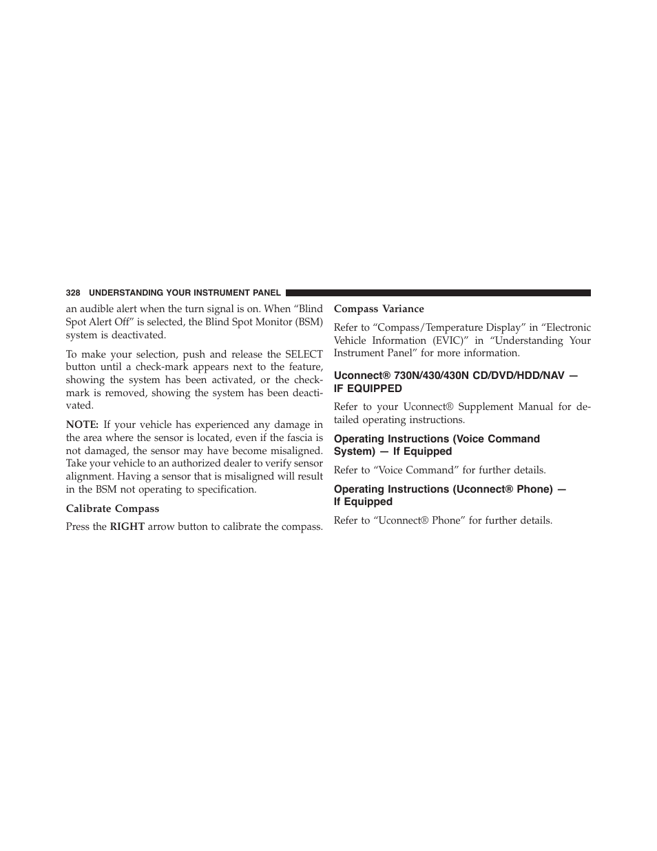Calibrate compass, Compass variance, Uconnect® 730n/430/430n cd/dvd | Hdd/nav — if equipped, Operating instructions (voice command, System) — if equipped, Operating instructions (uconnect® phone), If equipped | Ram Trucks 2015 Cargo Van Commercial - Owner Manual User Manual | Page 330 / 671