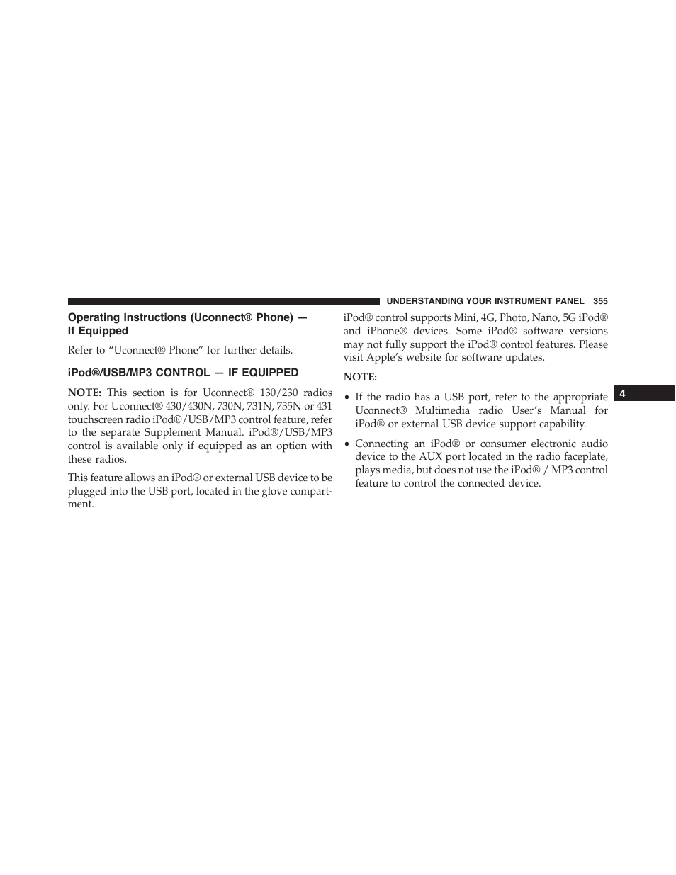 Ipod®/usb/mp3 control — if equipped, Operating instructions (uconnect® phone), If equipped | Ram Trucks 2015 Cargo Van Commercial - Owner Manual User Manual | Page 357 / 671