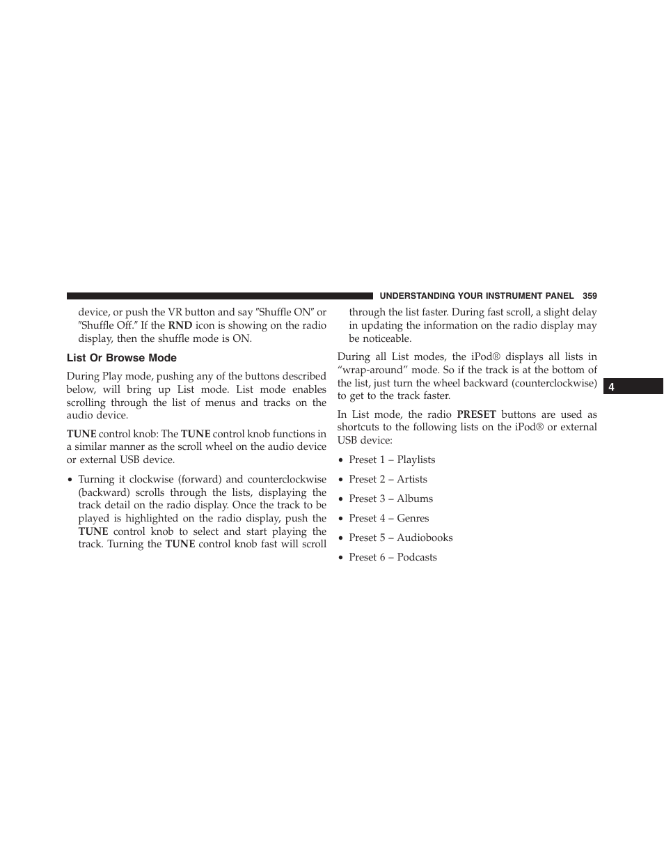 List or browse mode | Ram Trucks 2015 Cargo Van Commercial - Owner Manual User Manual | Page 361 / 671