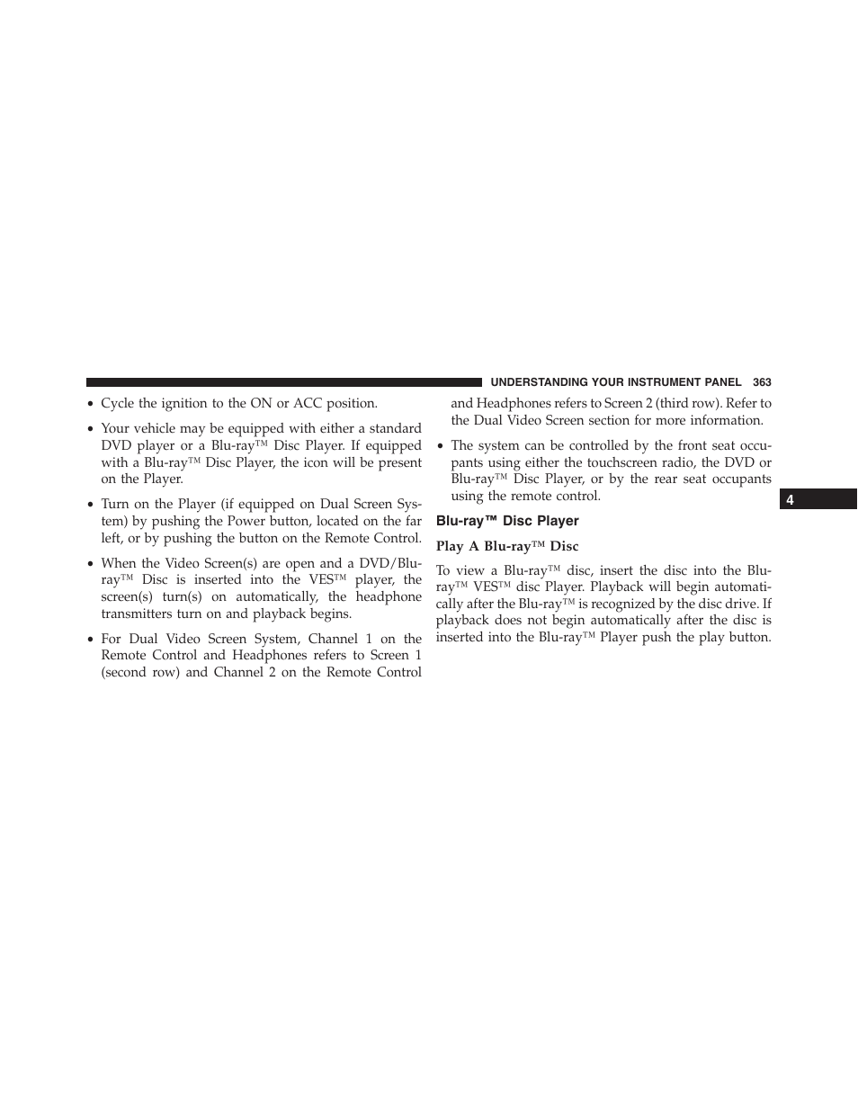 Blu-ray™ disc player, Play a blu-ray™ disc | Ram Trucks 2015 Cargo Van Commercial - Owner Manual User Manual | Page 365 / 671