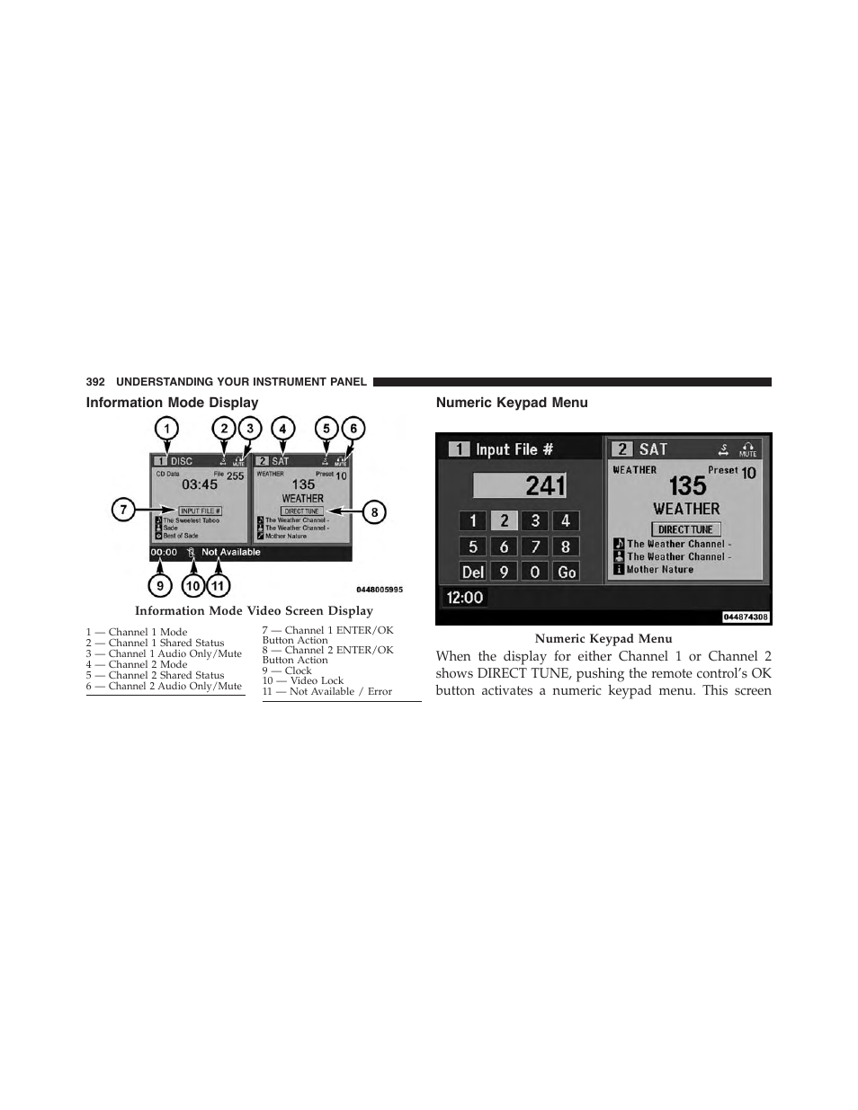 Information mode display, Numeric keypad menu | Ram Trucks 2015 Cargo Van Commercial - Owner Manual User Manual | Page 394 / 671