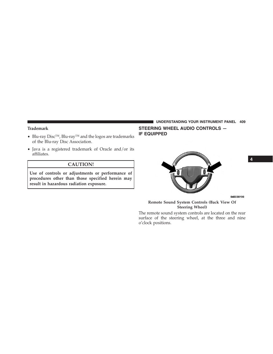 Steering wheel audio controls — if equipped, Steering wheel audio controls, If equipped | Ram Trucks 2015 Cargo Van Commercial - Owner Manual User Manual | Page 411 / 671