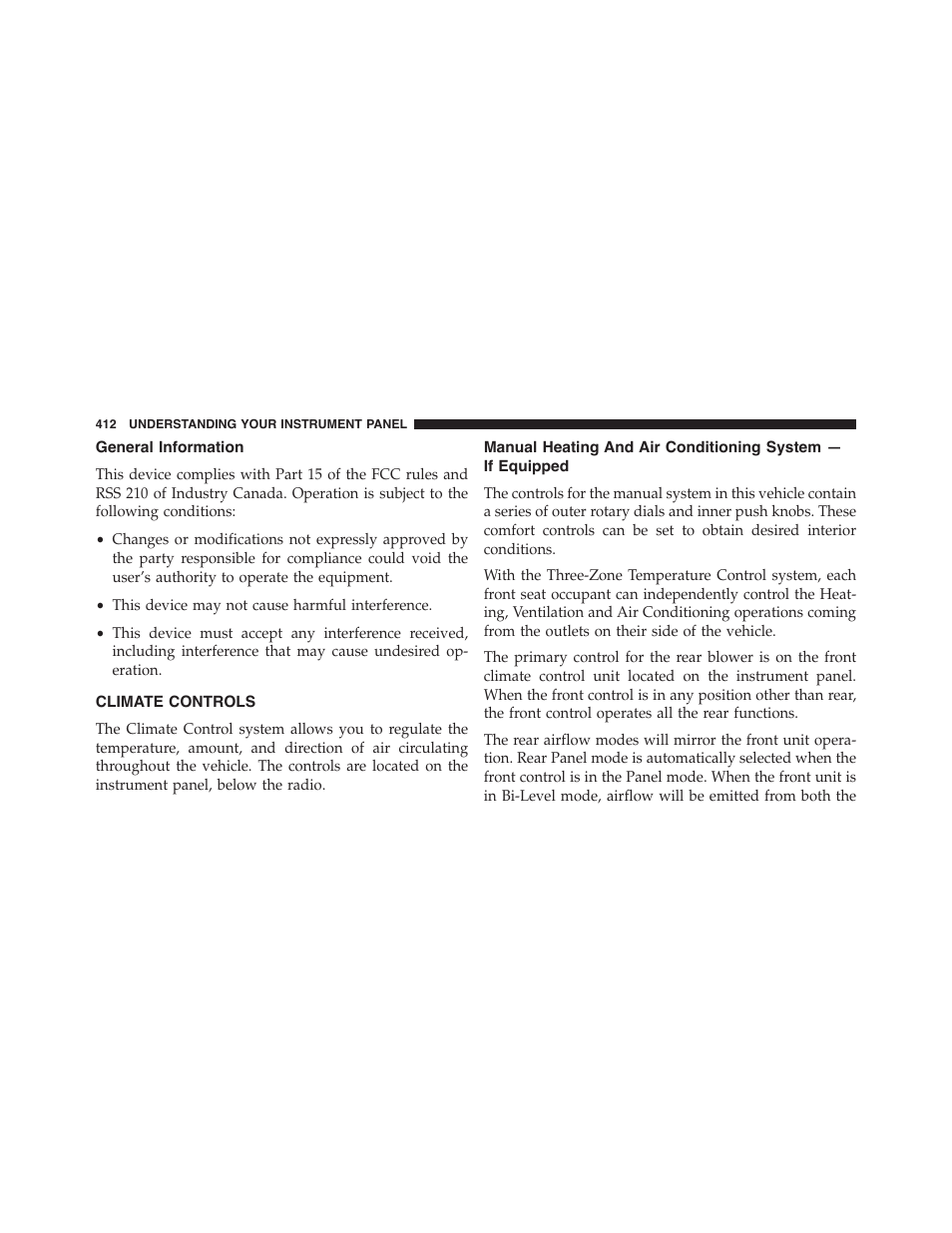 General information, Climate controls, Manual heating and air conditioning | System — if equipped | Ram Trucks 2015 Cargo Van Commercial - Owner Manual User Manual | Page 414 / 671