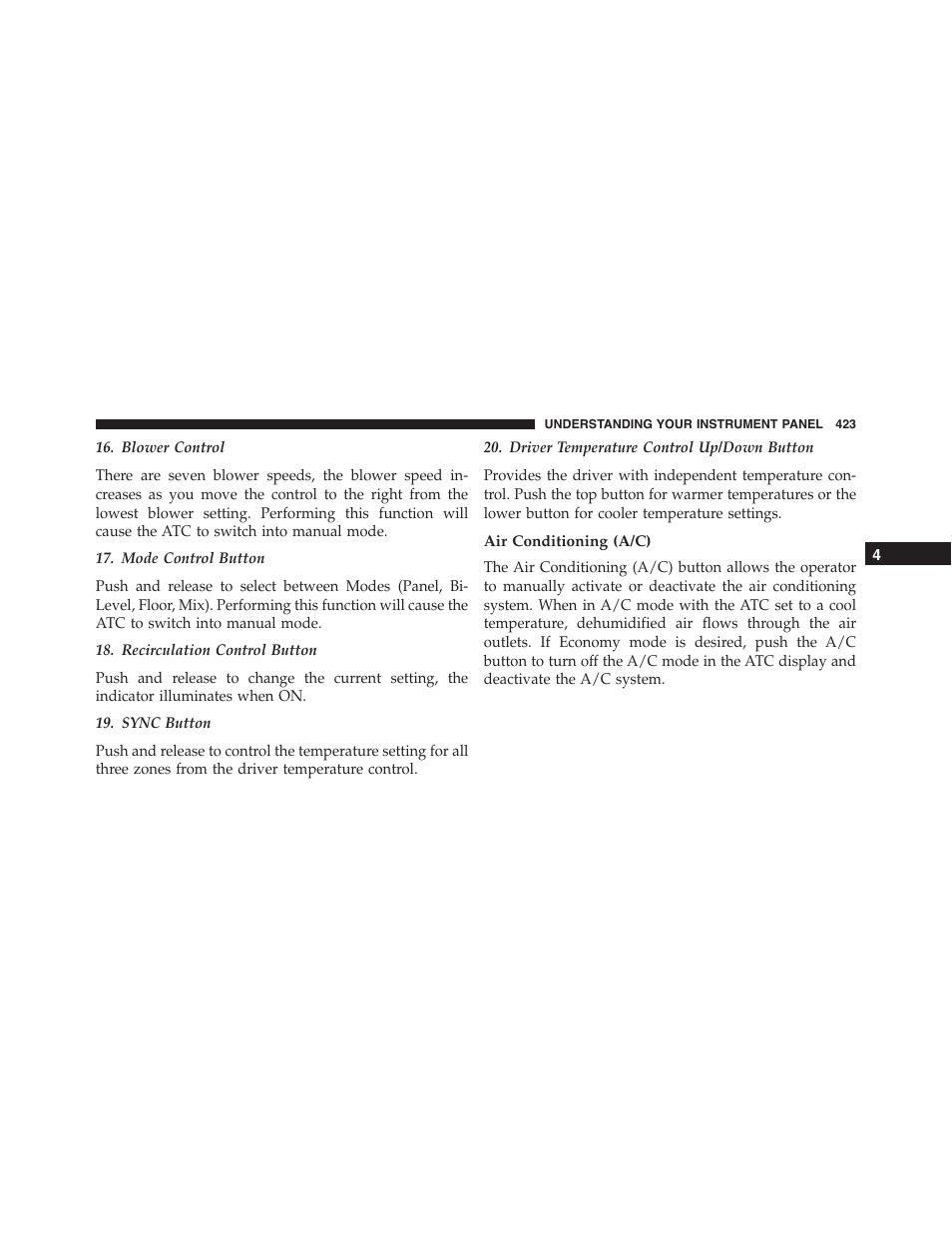 Air conditioning (a/c) | Ram Trucks 2015 Cargo Van Commercial - Owner Manual User Manual | Page 425 / 671