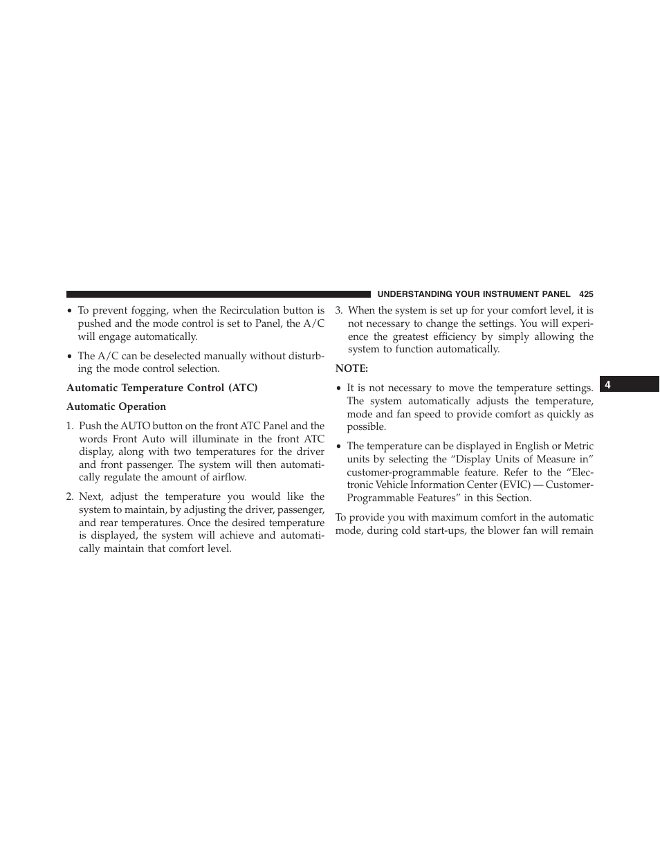 Automatic temperature control (atc) | Ram Trucks 2015 Cargo Van Commercial - Owner Manual User Manual | Page 427 / 671