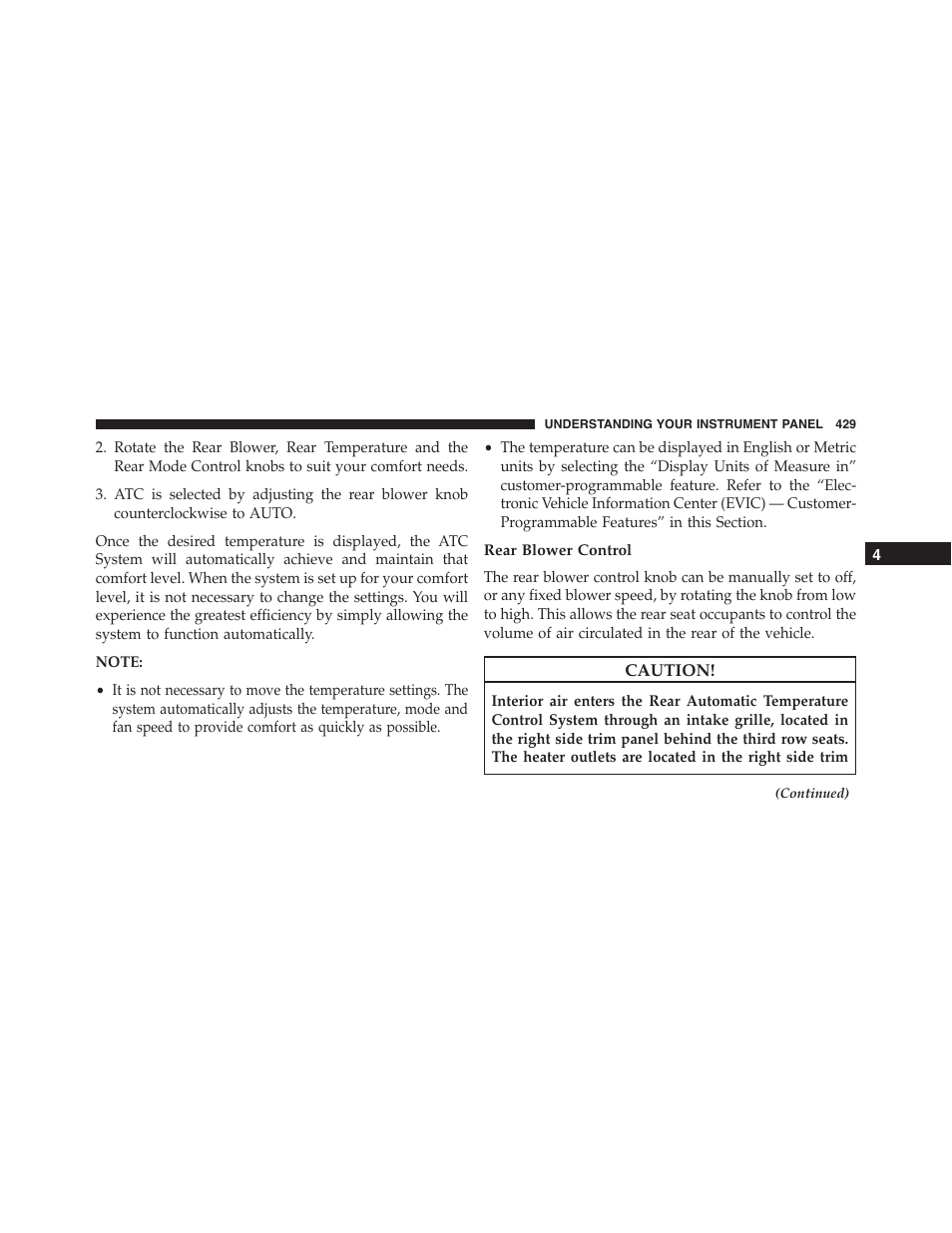 Rear blower control | Ram Trucks 2015 Cargo Van Commercial - Owner Manual User Manual | Page 431 / 671