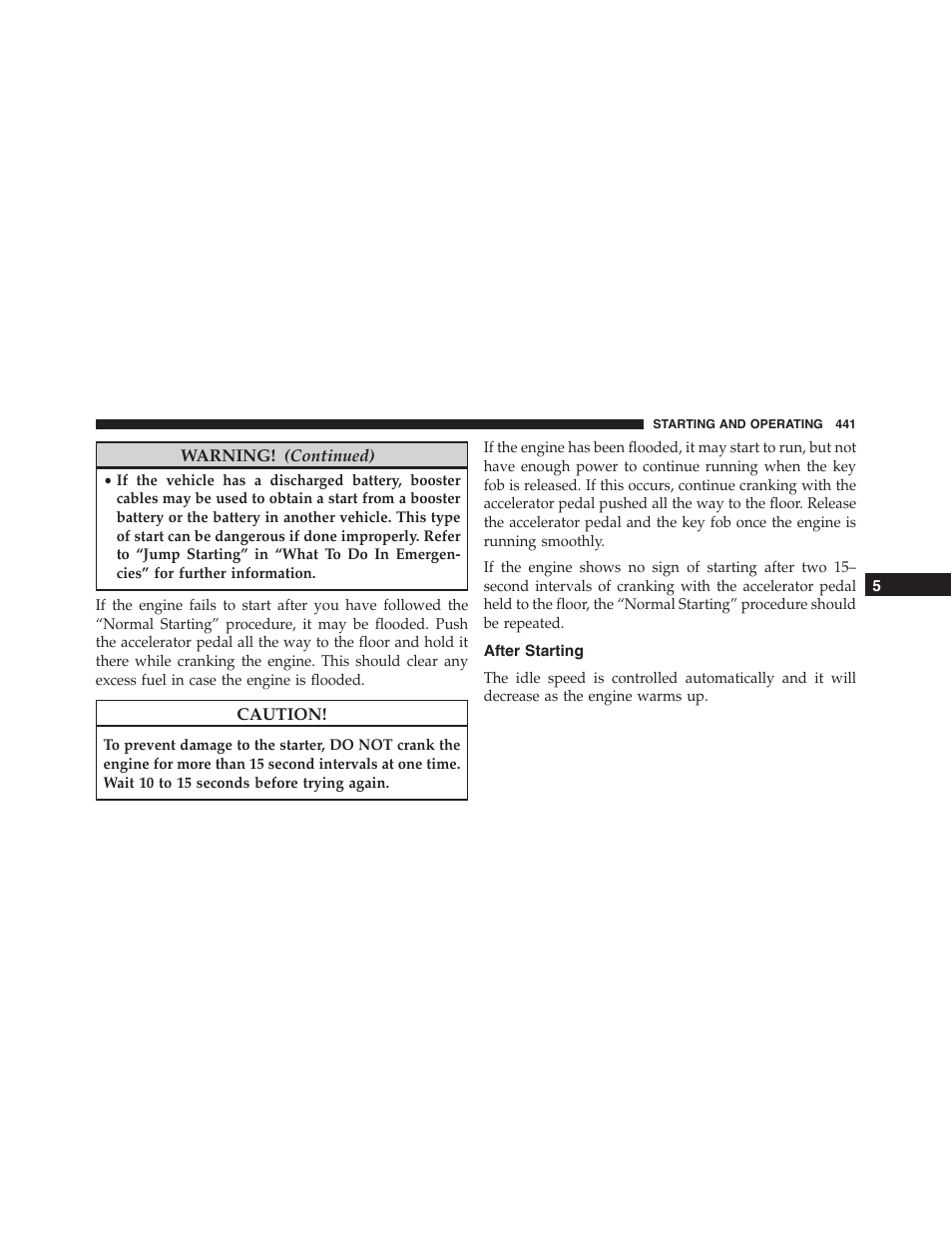 After starting | Ram Trucks 2015 Cargo Van Commercial - Owner Manual User Manual | Page 443 / 671