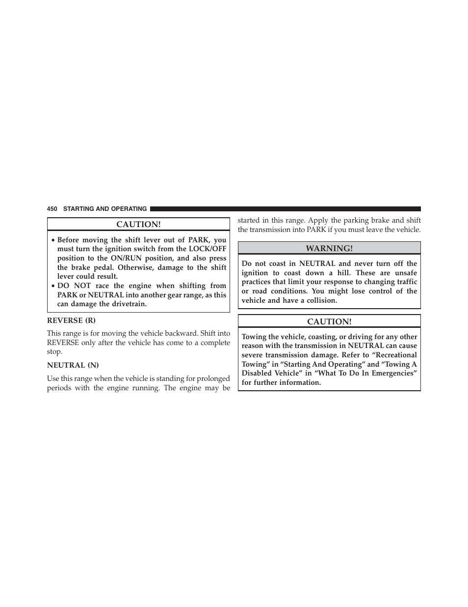 Reverse (r), Neutral (n) | Ram Trucks 2015 Cargo Van Commercial - Owner Manual User Manual | Page 452 / 671