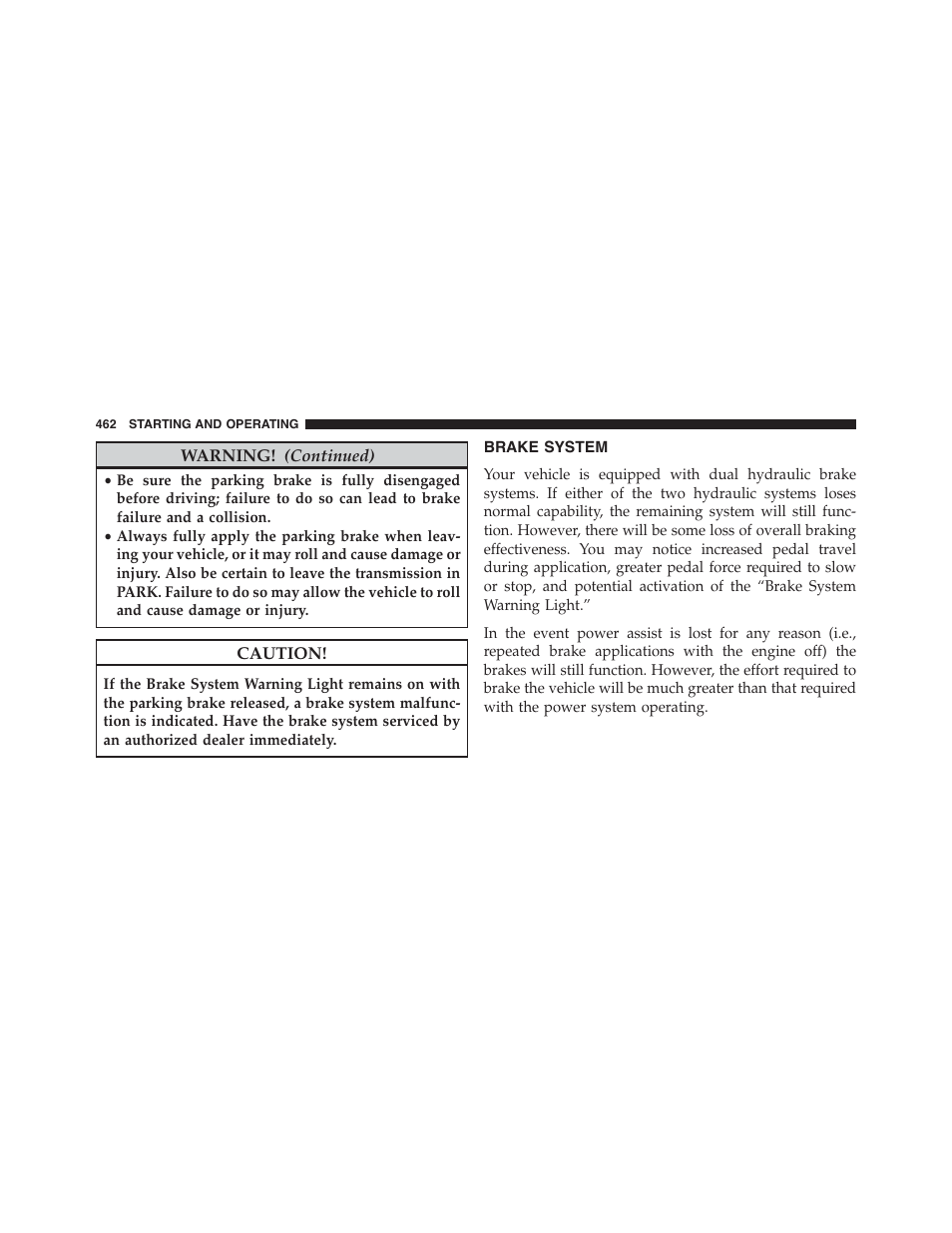 Brake system | Ram Trucks 2015 Cargo Van Commercial - Owner Manual User Manual | Page 464 / 671