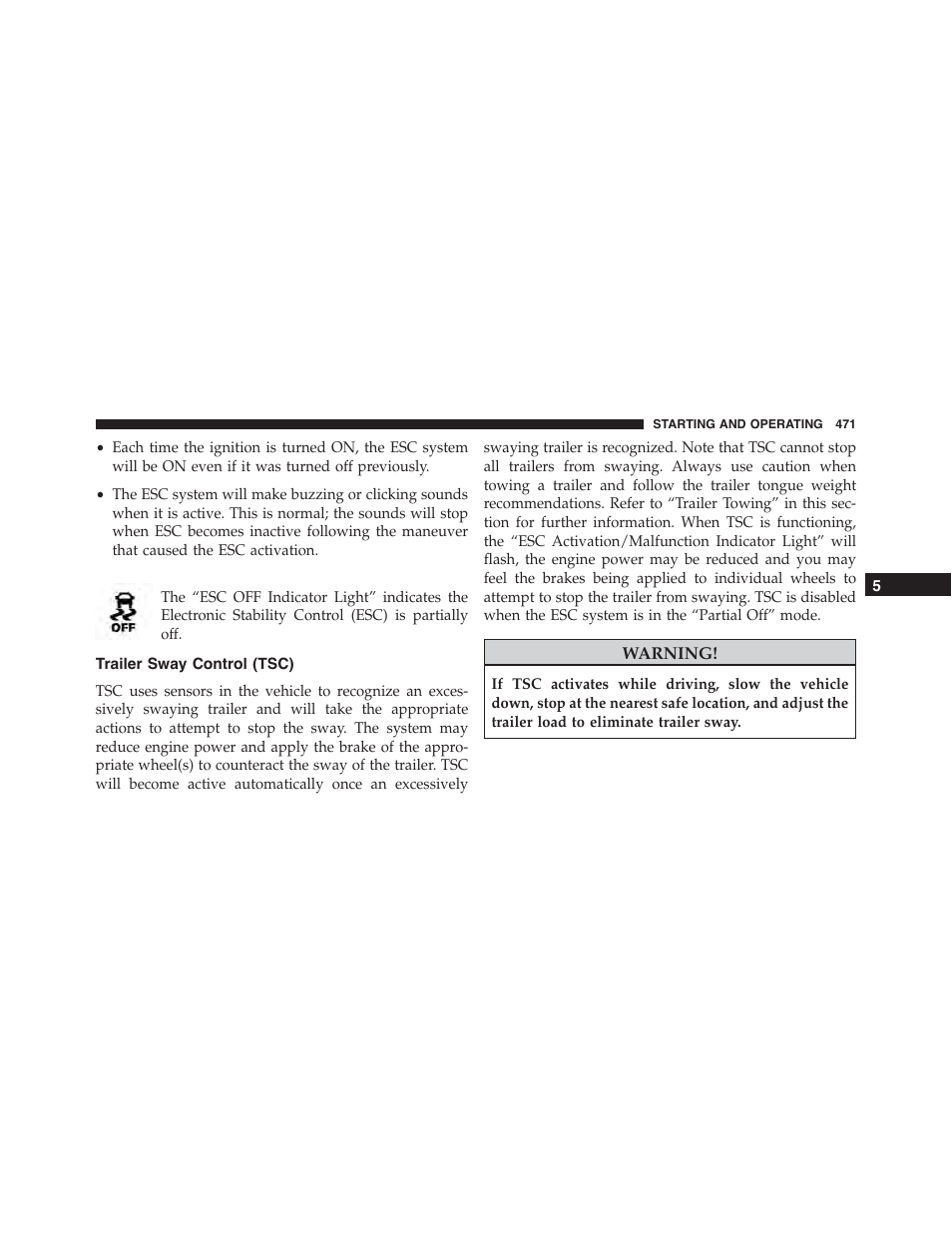 Trailer sway control (tsc) | Ram Trucks 2015 Cargo Van Commercial - Owner Manual User Manual | Page 473 / 671