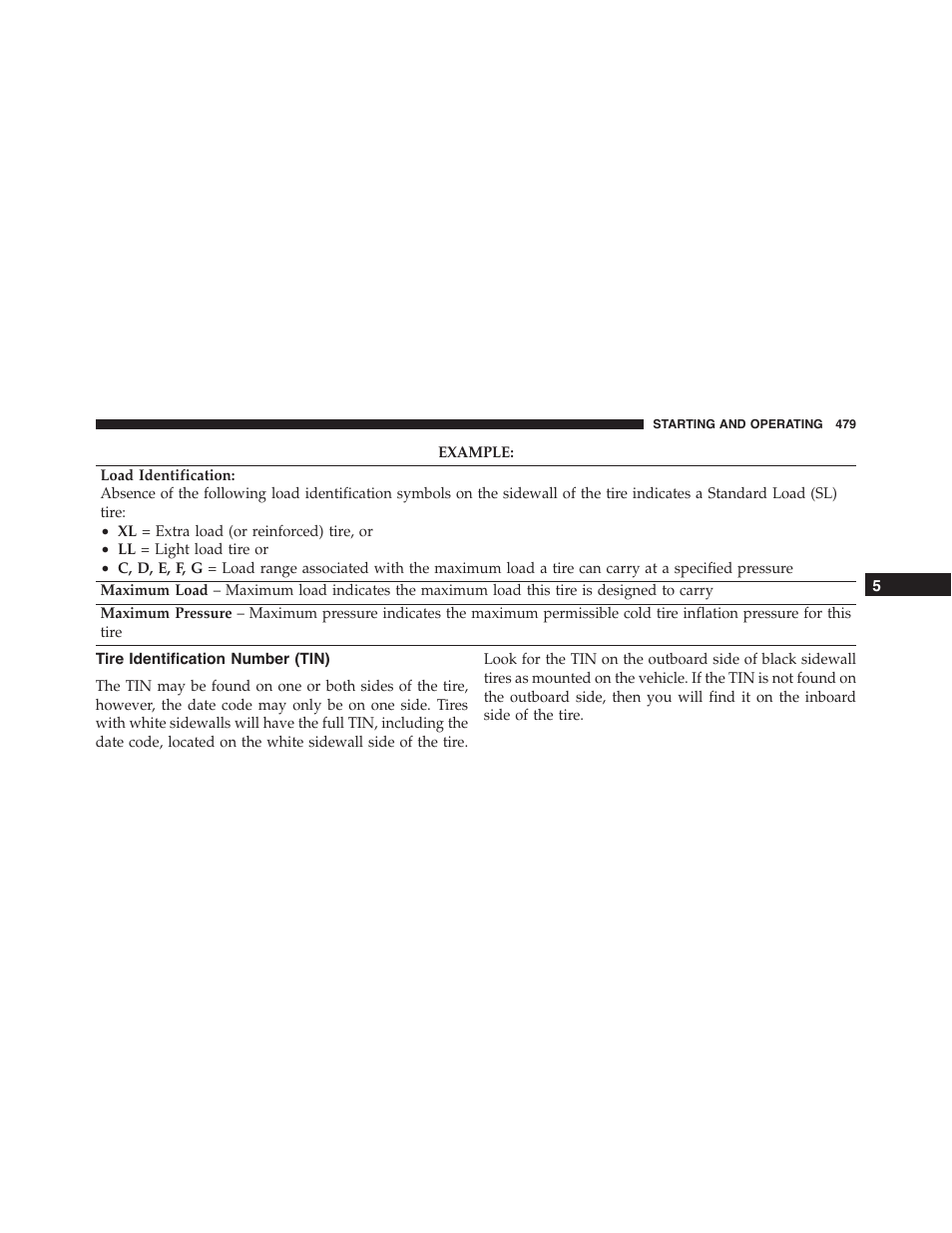 Tire identification number (tin) | Ram Trucks 2015 Cargo Van Commercial - Owner Manual User Manual | Page 481 / 671