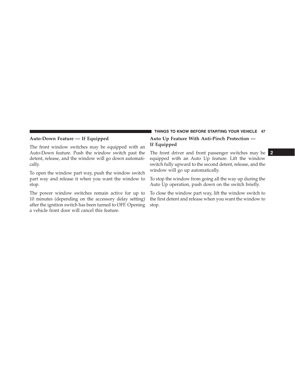 Auto-down feature — if equipped | Ram Trucks 2015 Cargo Van Commercial - Owner Manual User Manual | Page 49 / 671