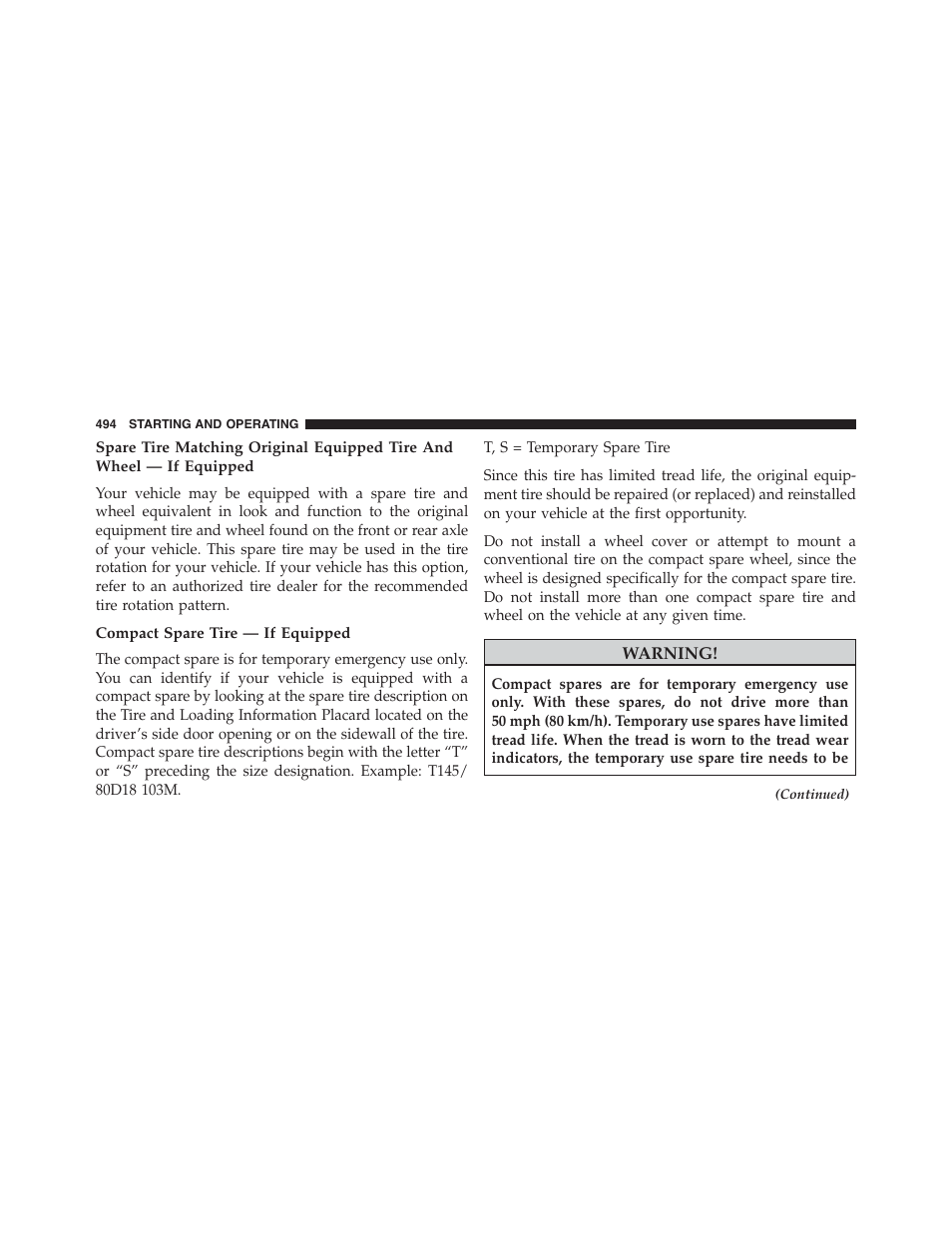 Compact spare tire — if equipped | Ram Trucks 2015 Cargo Van Commercial - Owner Manual User Manual | Page 496 / 671