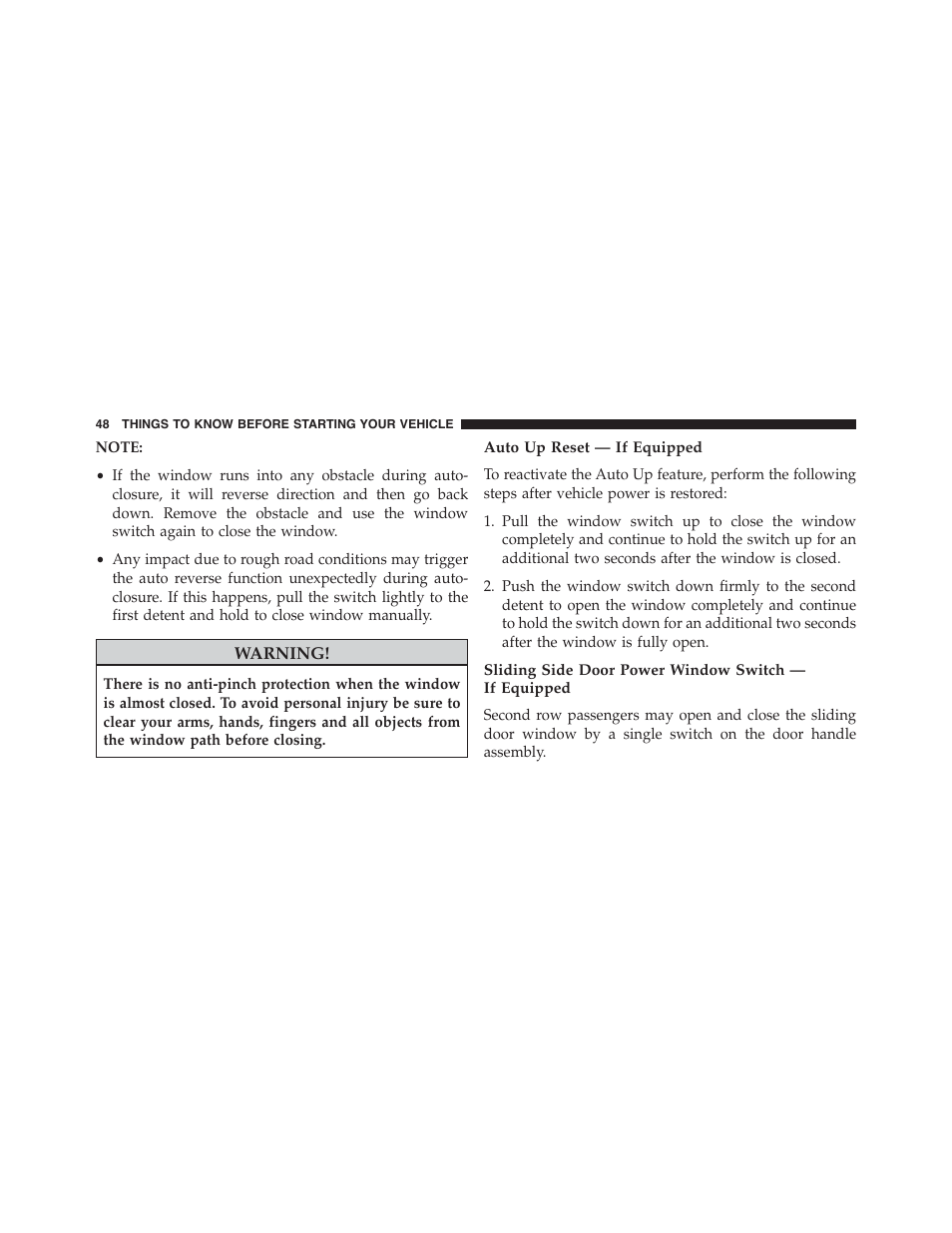 Auto up reset — if equipped | Ram Trucks 2015 Cargo Van Commercial - Owner Manual User Manual | Page 50 / 671