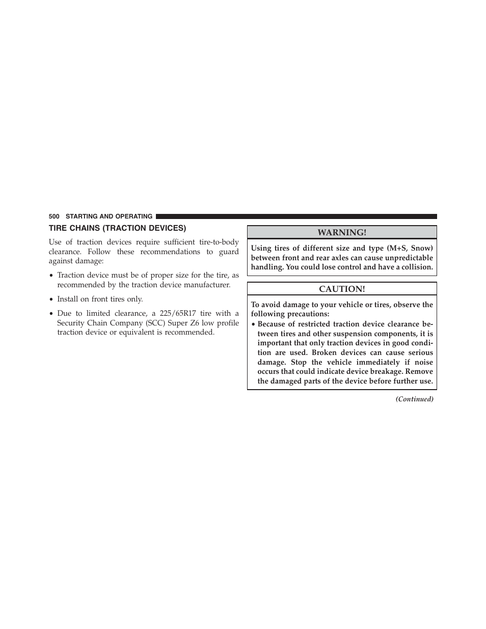 Tire chains (traction devices) | Ram Trucks 2015 Cargo Van Commercial - Owner Manual User Manual | Page 502 / 671